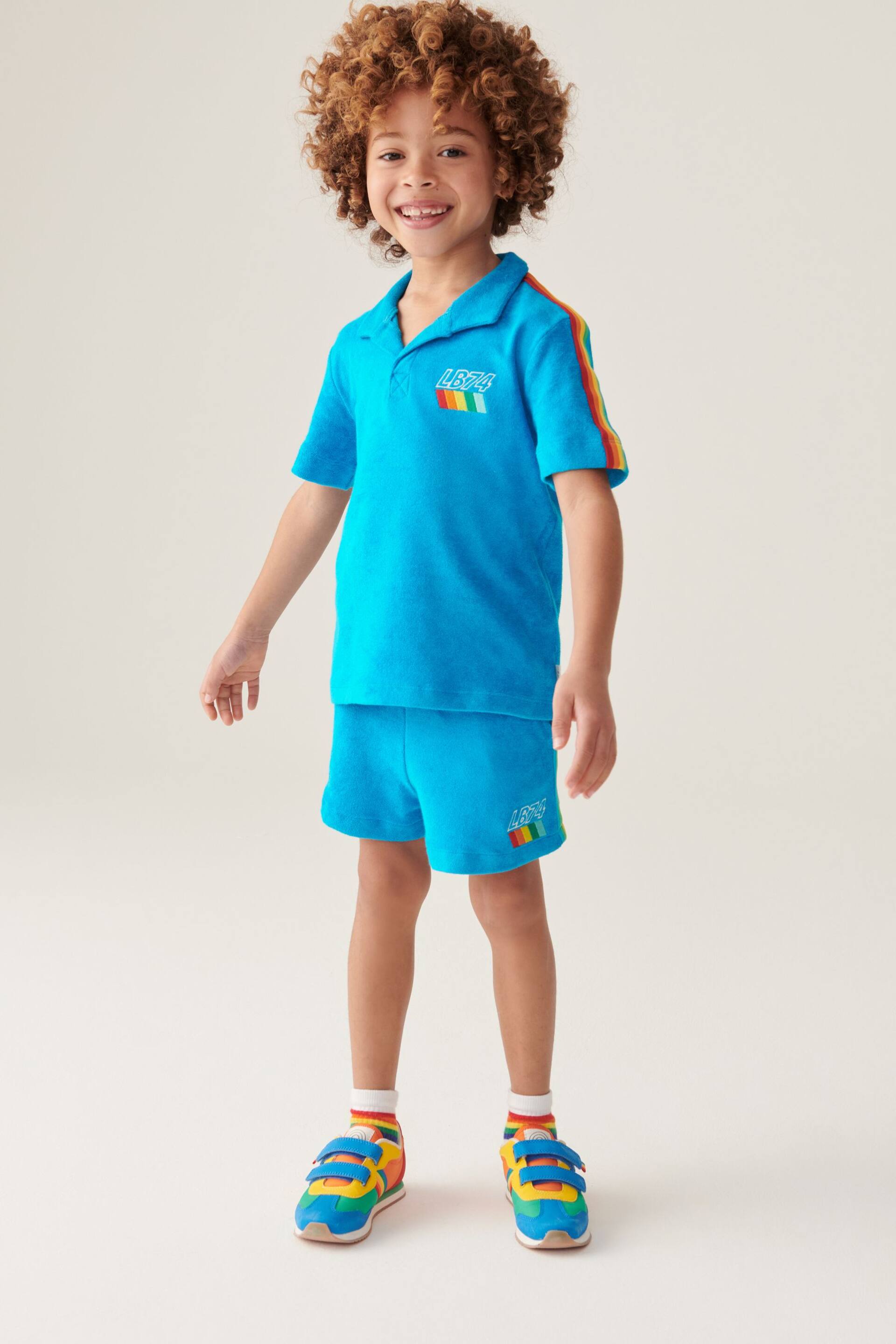 Little Bird by Jools Oliver Blue Towelling Polo Top and Shorts Set - Image 1 of 7