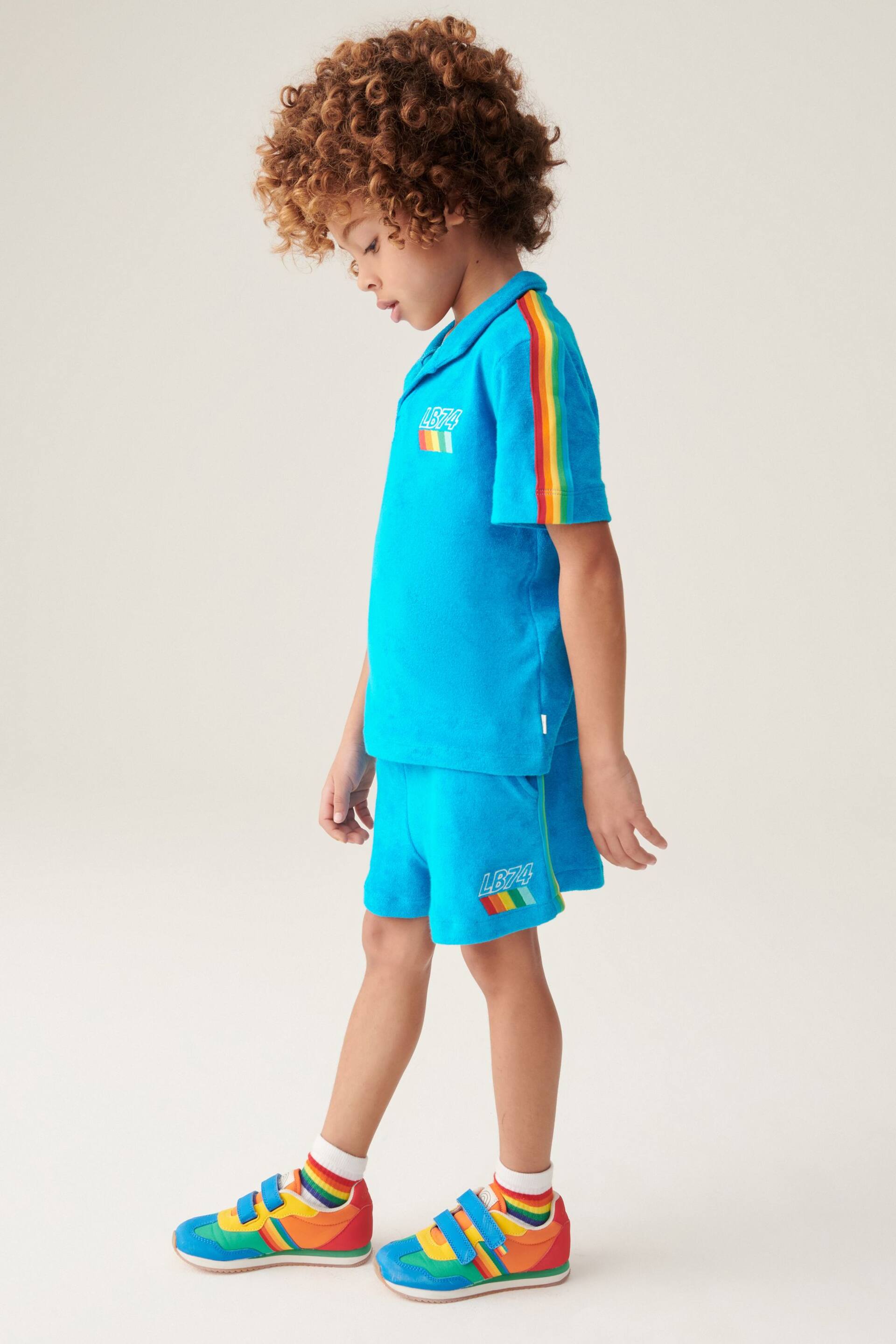 Little Bird by Jools Oliver Blue Towelling Polo Top and Shorts Set - Image 2 of 7