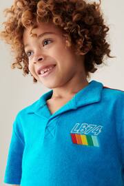 Little Bird by Jools Oliver Blue Towelling Polo Top and Shorts Set - Image 3 of 7