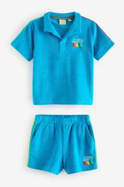 Little Bird by Jools Oliver Blue Towelling Polo Top and Shorts Set - Image 5 of 7