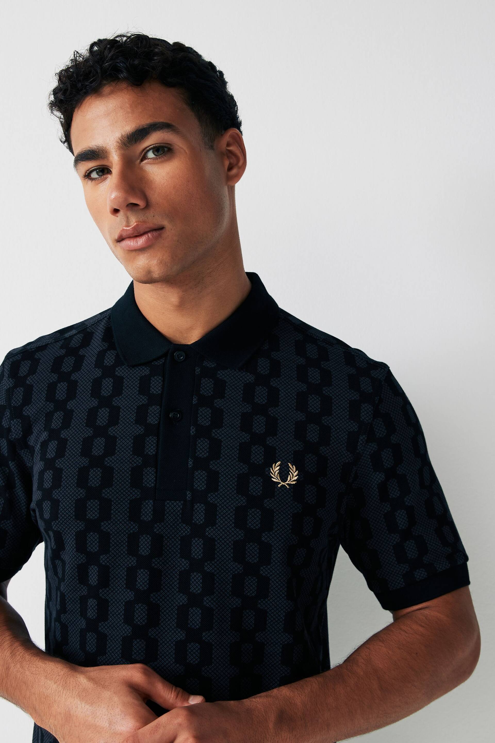 Fred Perry Grey Anchor Cable Print Polo Shirt - Image 1 of 4