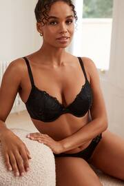 Black/Cream Pad Plunge Embroidered Bras 2 Pack - Image 3 of 8