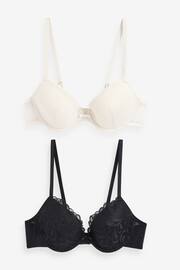 Black/Cream Pad Plunge Embroidered Bras 2 Pack - Image 6 of 8