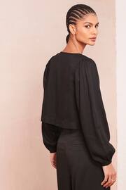Black Tie Front Blouse with Linen - Image 3 of 6