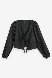 Black Tie Front Blouse with Linen - Image 5 of 6