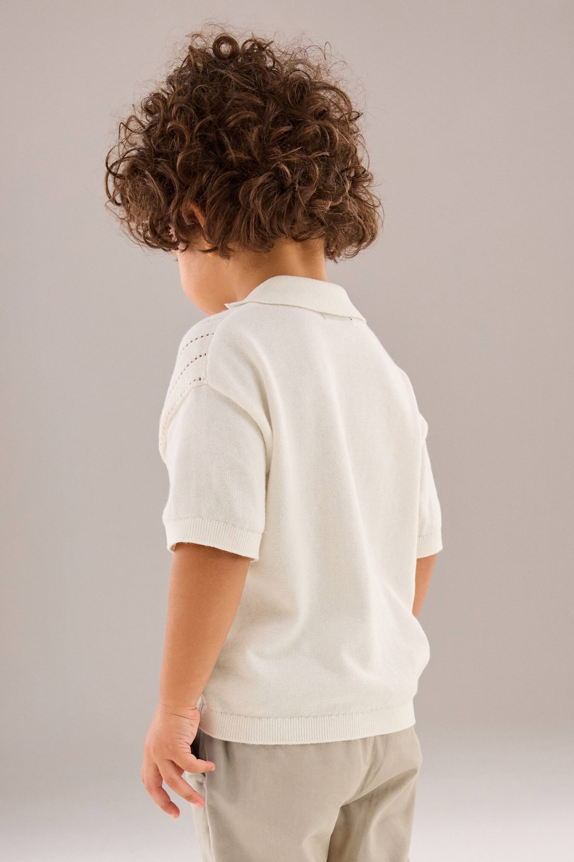 White Short Sleeved Button Through Polo Shirt (3mths-7yrs) - Image 3 of 7