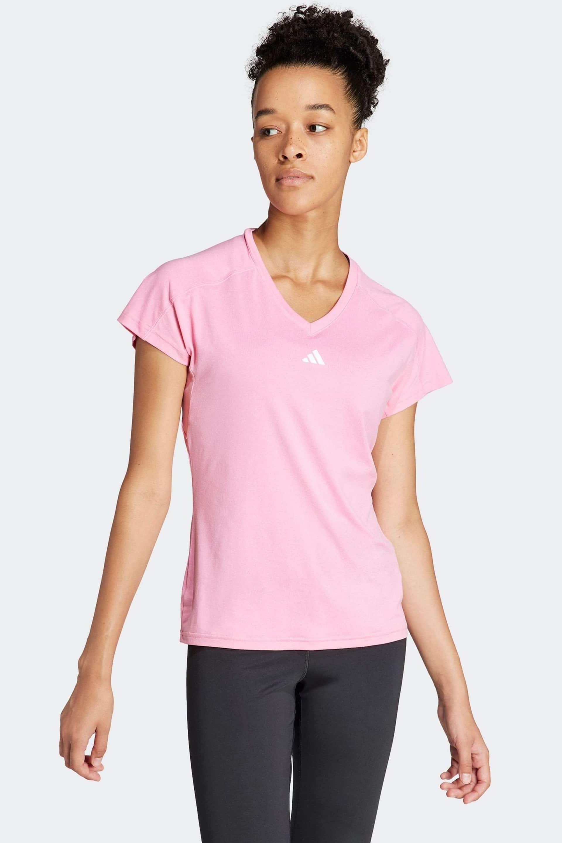 adidas Pink Aeroready Train Essentials Minimal Branding V-Neck T-Shirt - Image 1 of 7