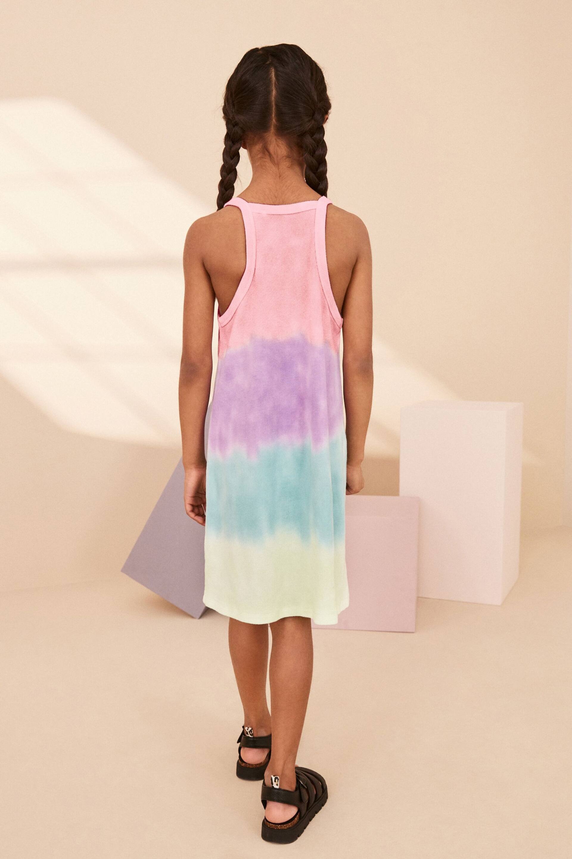 Rainbow Tie Dye Ribbed Racer Jersey Dress (3-16yrs) - Image 3 of 7