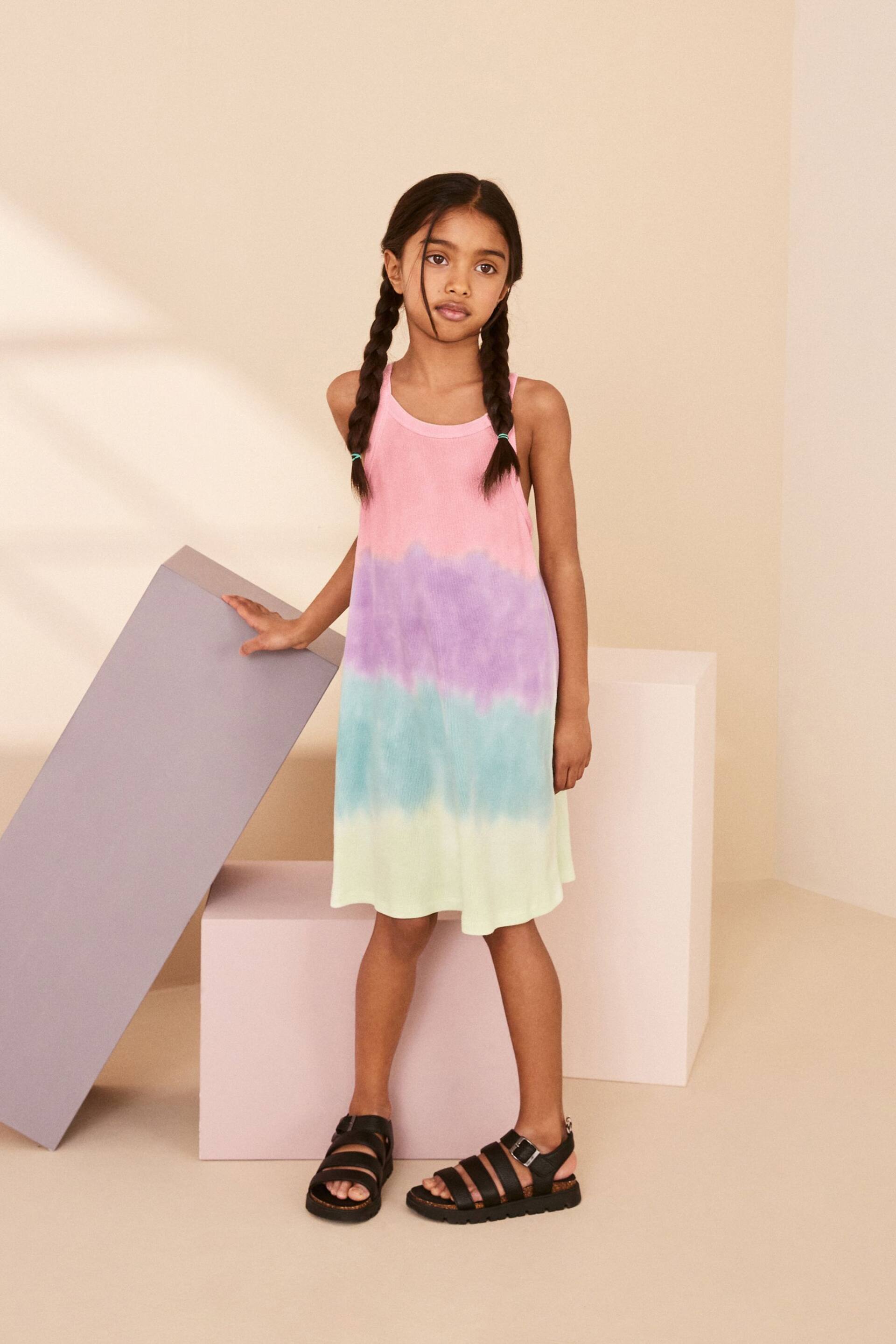 Rainbow Tie Dye Ribbed Racer Jersey Dress (3-16yrs) - Image 4 of 7