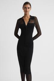 Reiss Black Nala Sheer Knitted Button-Through Midi Dress - Image 3 of 5