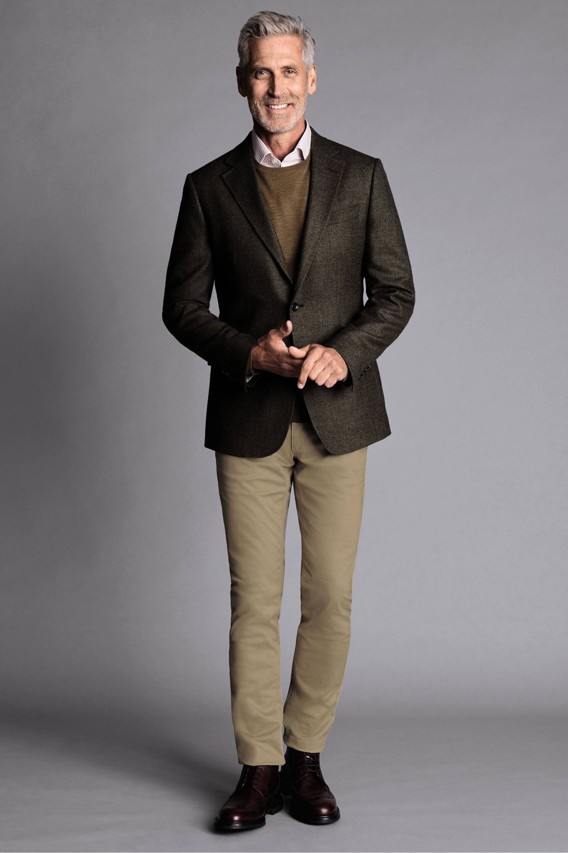 Charles Tyrwhitt Brown Slim Fit Twill Wool Jacket - Image 3 of 5