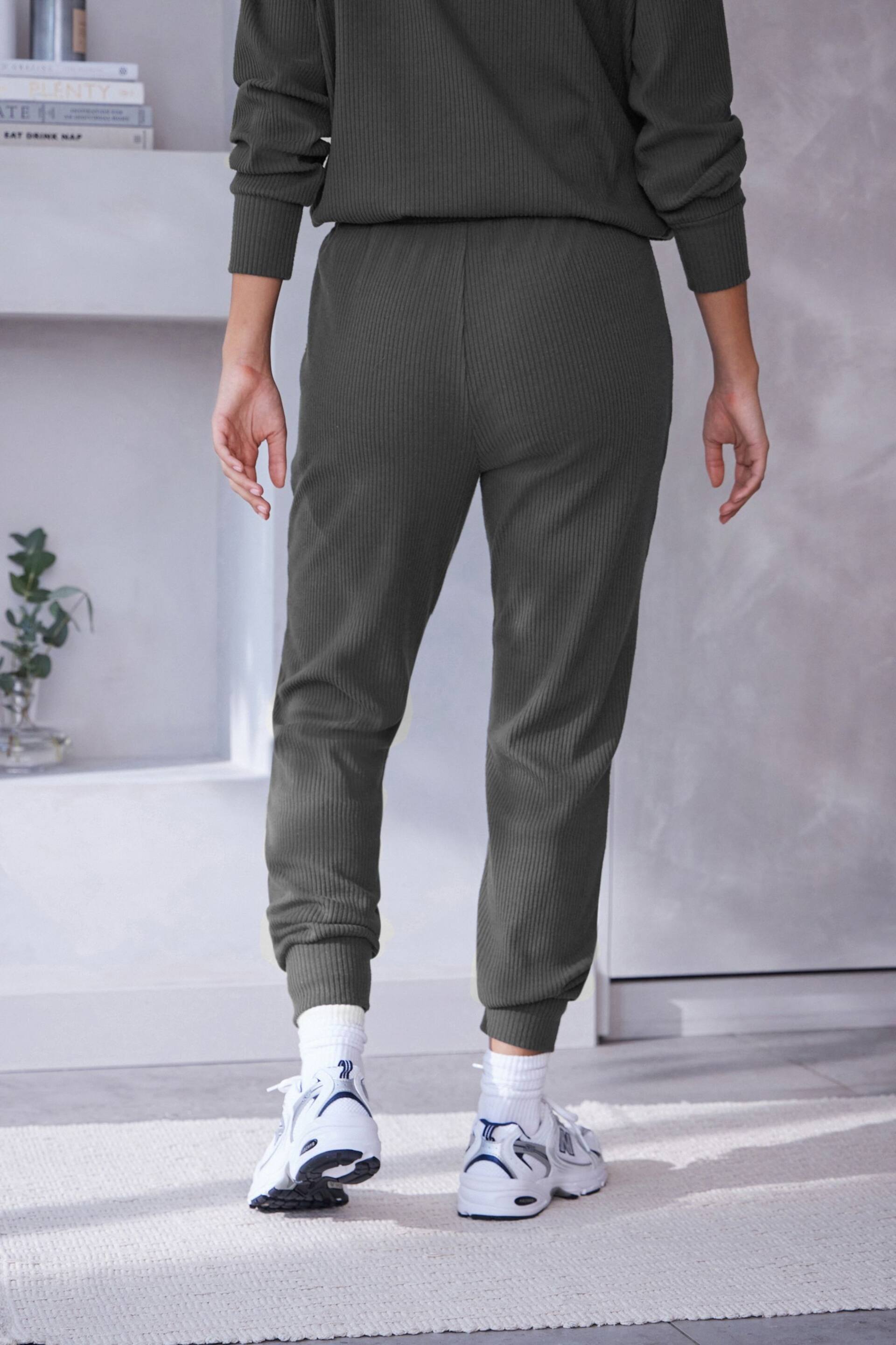 Charcoal Grey Ribbed Joggers - Image 3 of 8