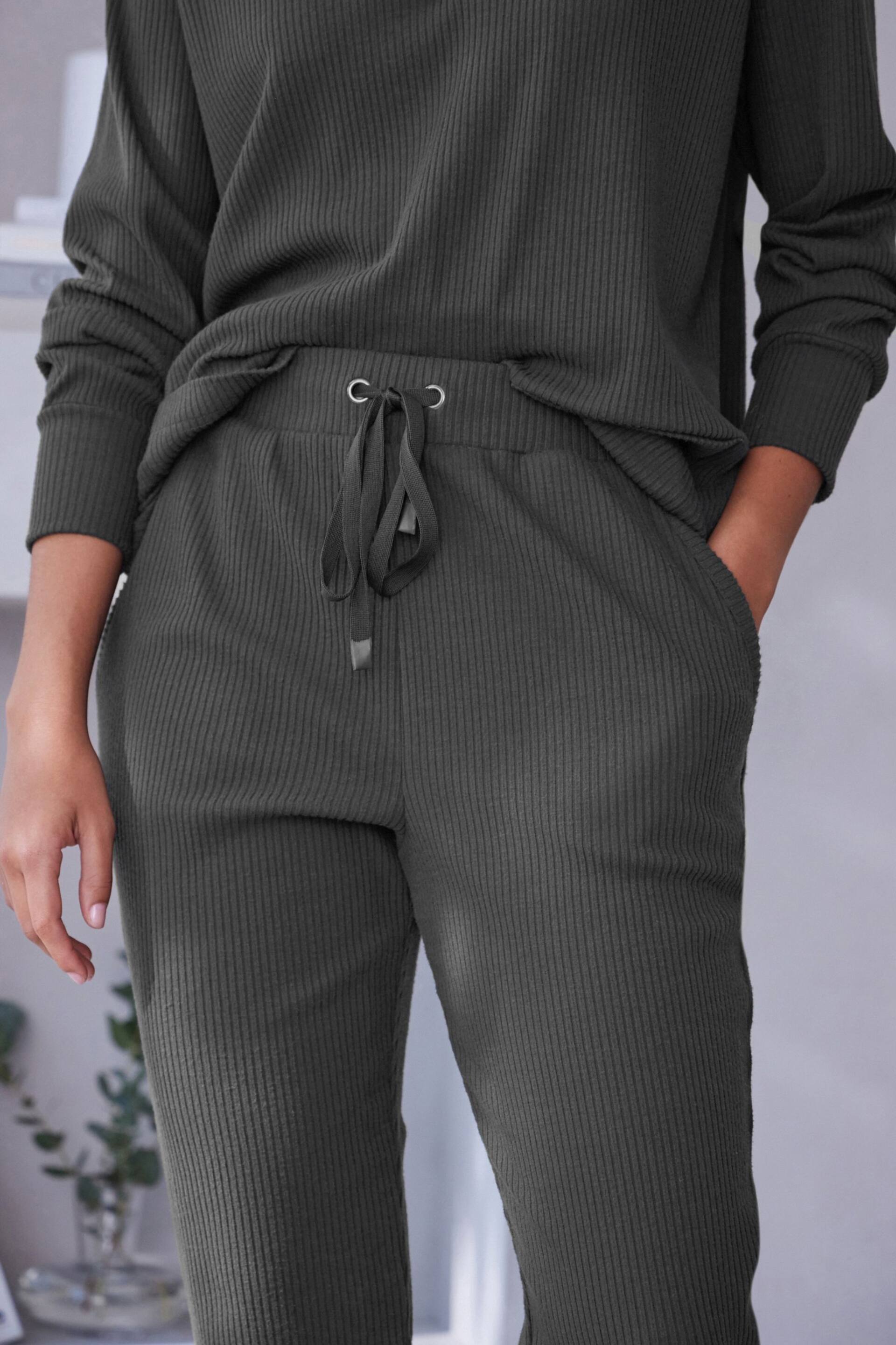 Charcoal Grey Ribbed Joggers - Image 6 of 8