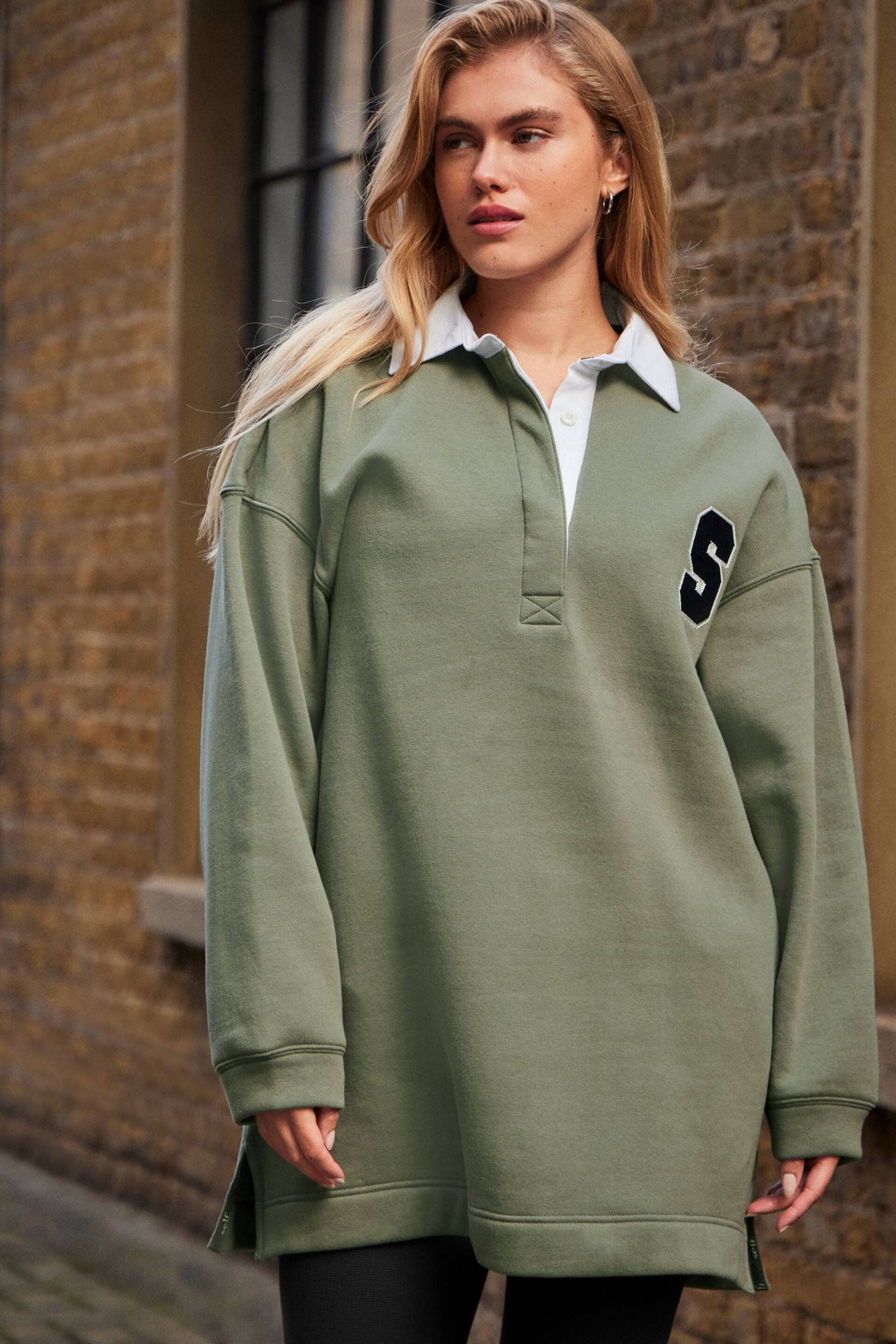 self. Sage Green Rugby Sweat Top - Image 5 of 8