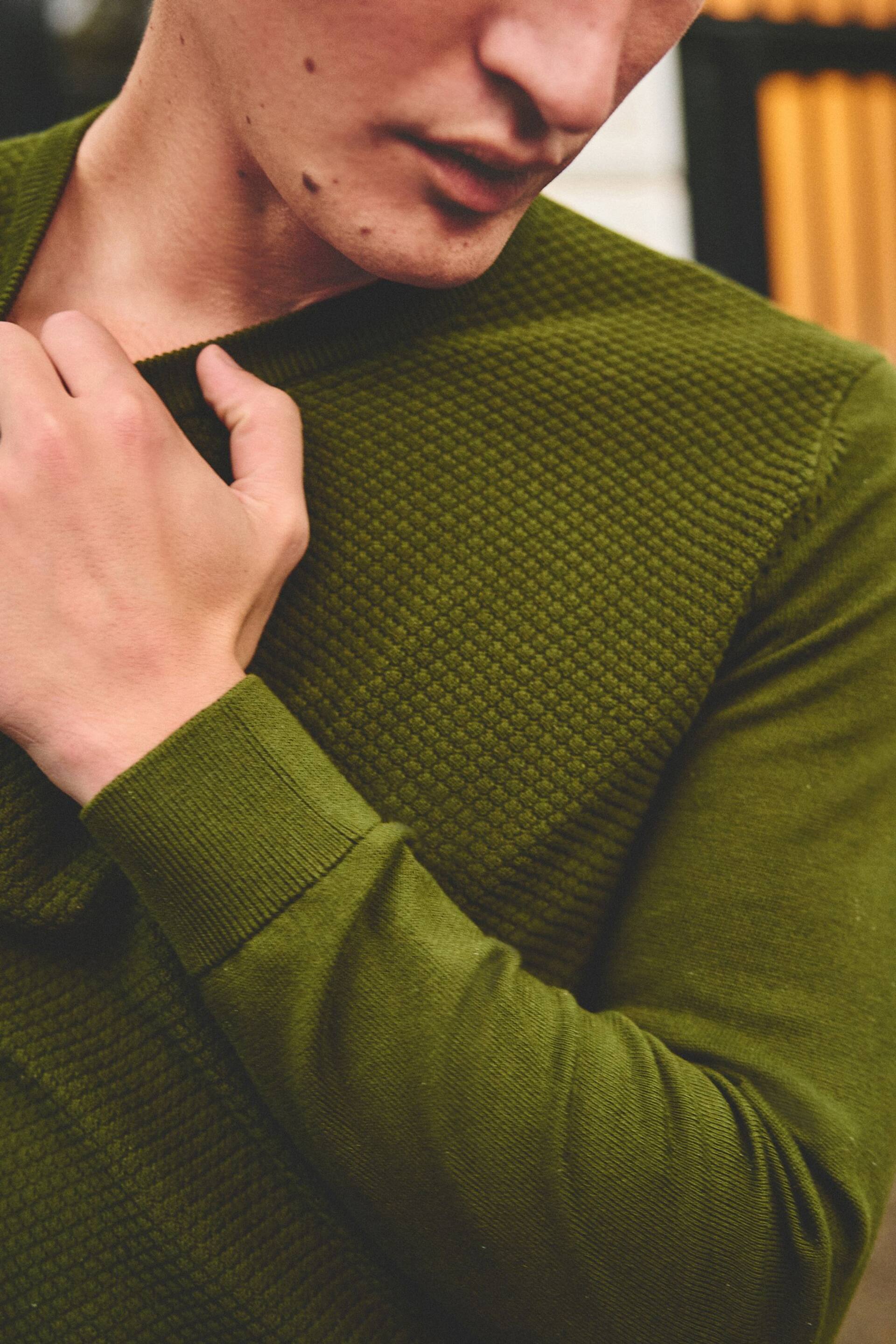 Khaki Green Textured Regular Long Sleeve Knit Jumper - Image 4 of 7