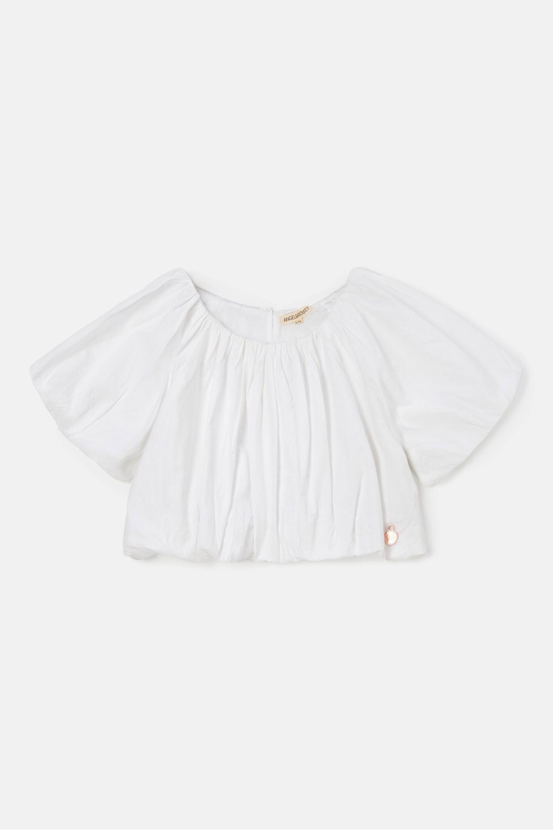 Angel & Rocket White Puff Sleeve Michela Woven Top - Image 4 of 6
