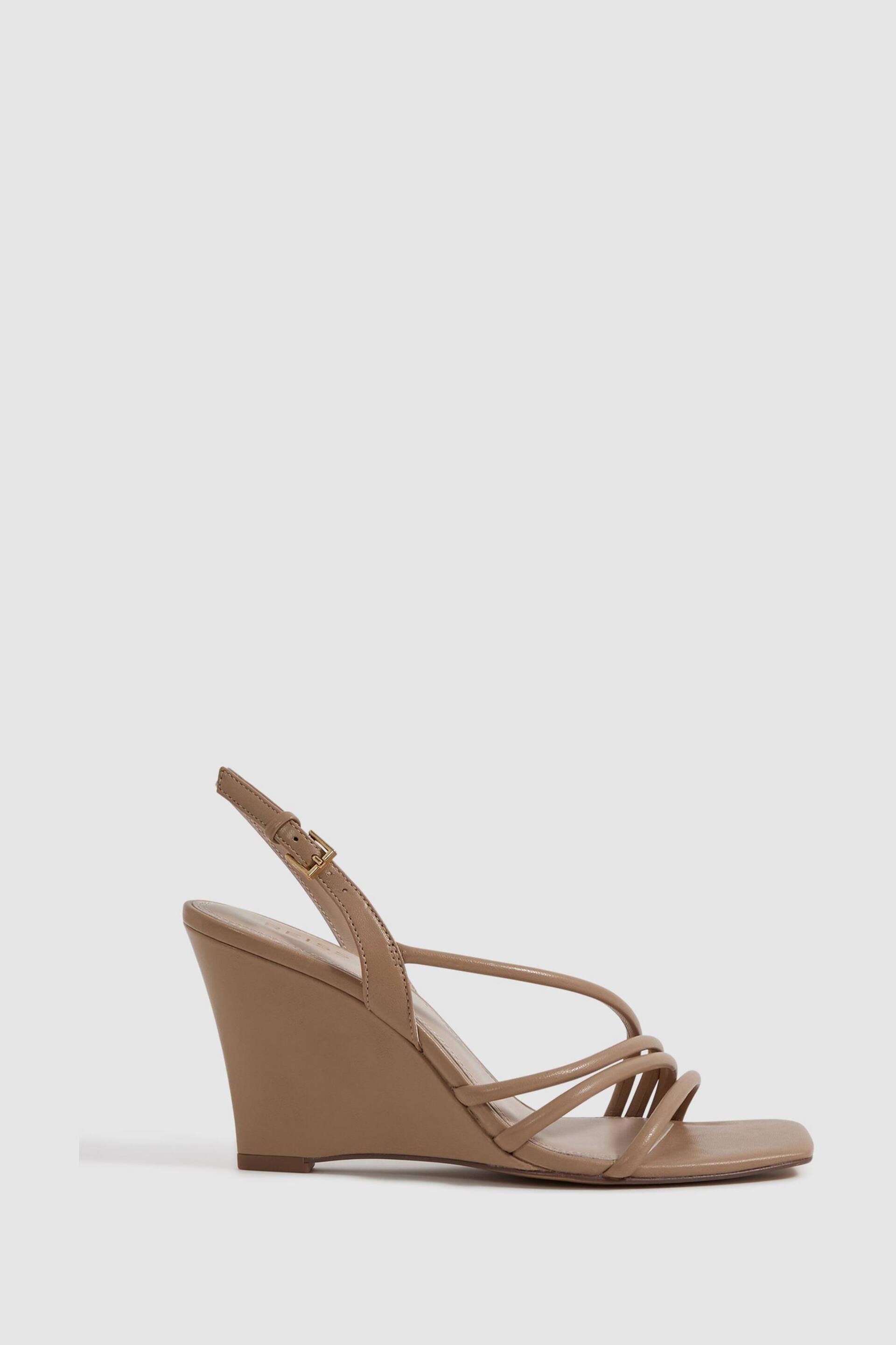 Reiss Nude Anya Leather Strappy Wedge Heels - Image 1 of 5