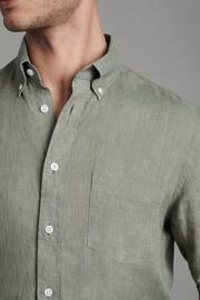 Reiss Pistachio Queens Linen Button-Down Collar Shirt - Image 4 of 6
