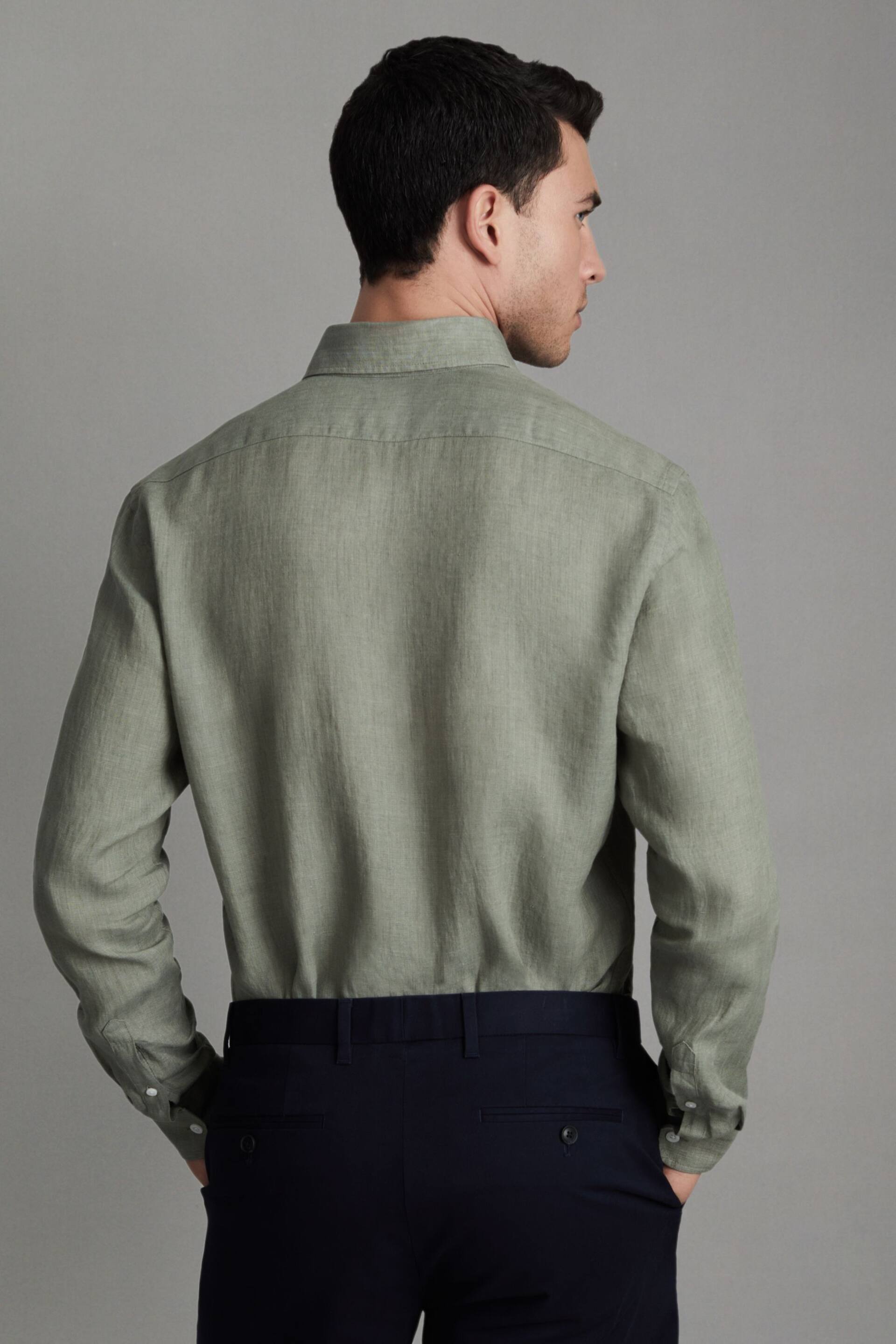 Reiss Pistachio Queens Linen Button-Down Collar Shirt - Image 5 of 6