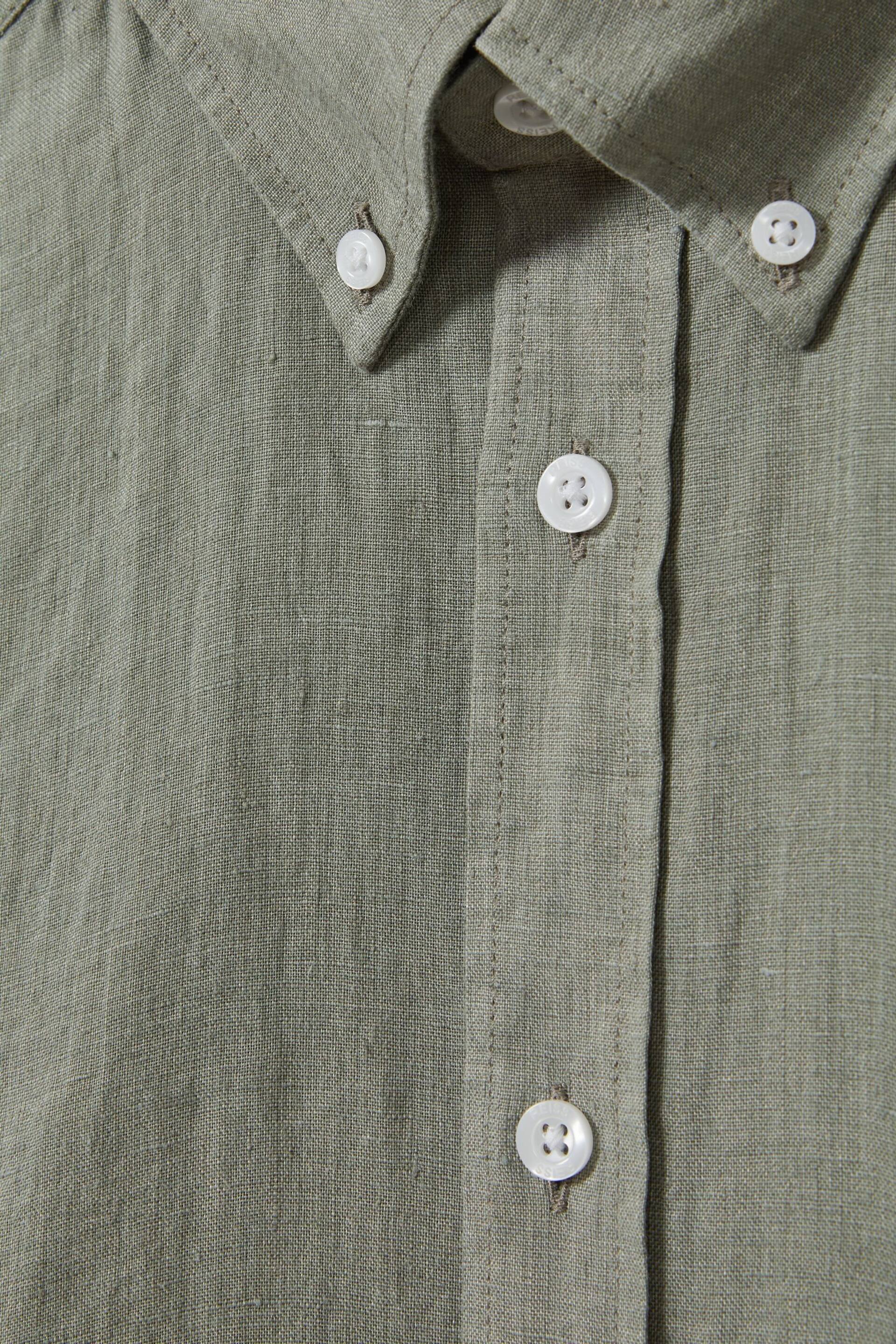 Reiss Pistachio Queens Linen Button-Down Collar Shirt - Image 6 of 6