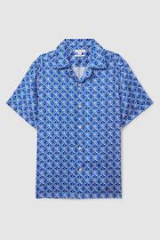 Reiss Bright Blue/White Tintipan Printed Cuban Collar Shirt - Image 2 of 6