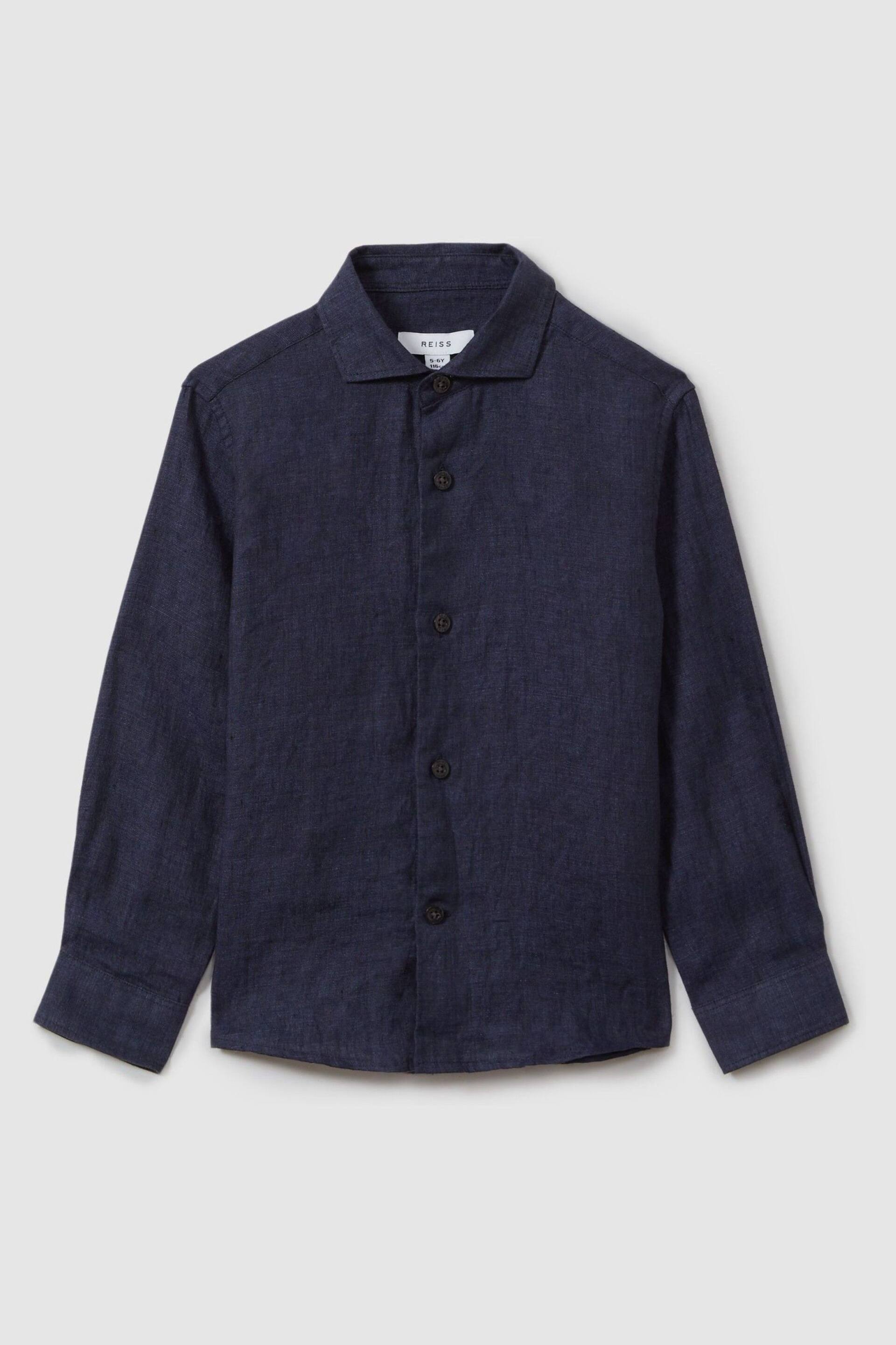 Reiss Navy Ruban Senior Linen Cutaway Collar Shirt - Image 2 of 5