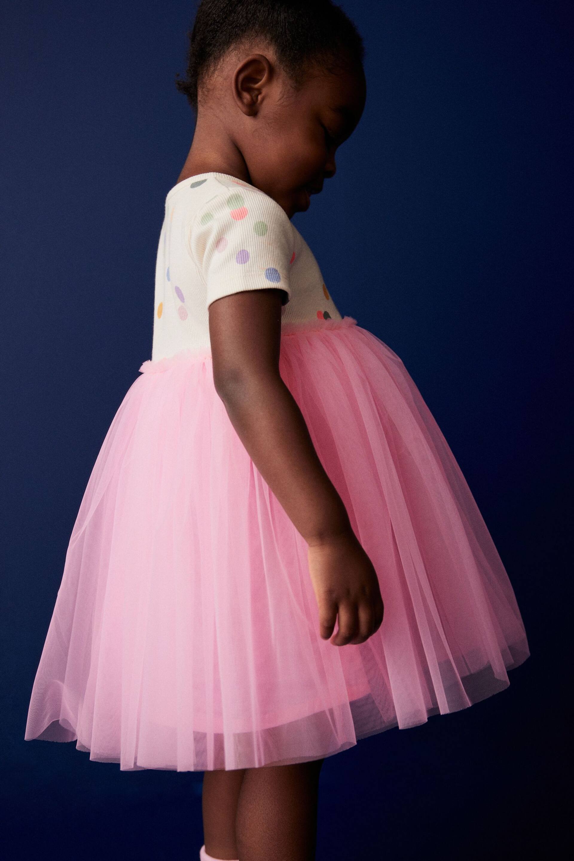 Pink Polka Dot Short Sleeve Tutu Dress (3mths-7yrs) - Image 5 of 9