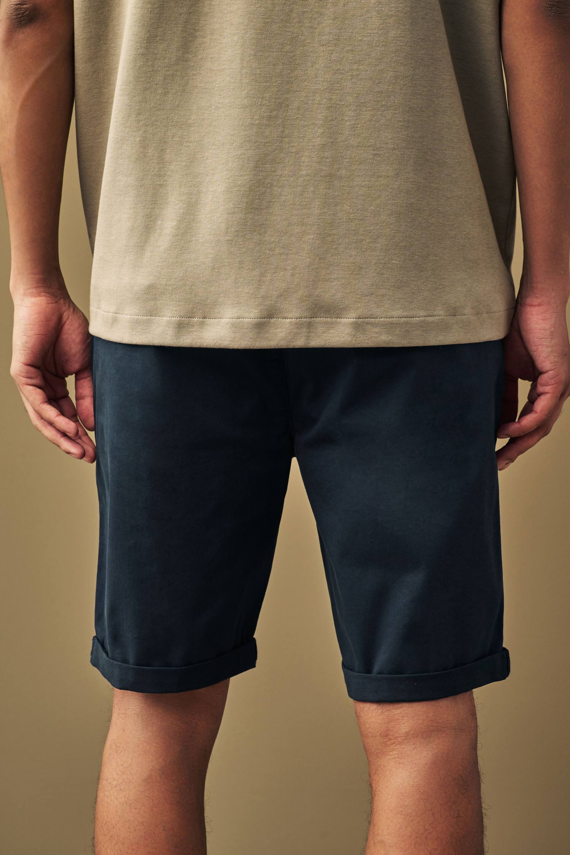 Navy Blue Slim Fit Premium Laundered Stretch Chino Shorts - Image 3 of 8