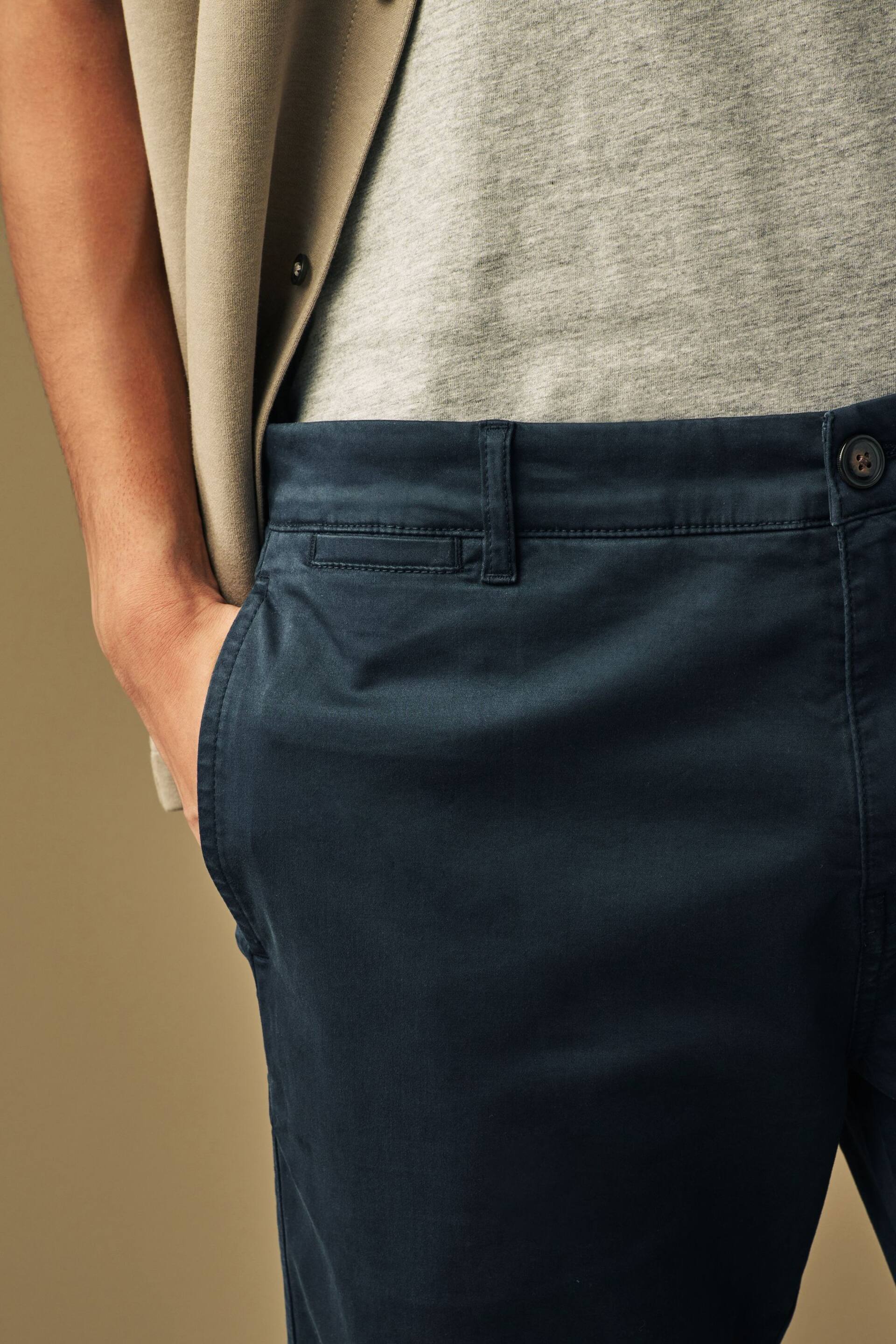 Navy Blue Slim Fit Premium Laundered Stretch Chino Shorts - Image 4 of 8