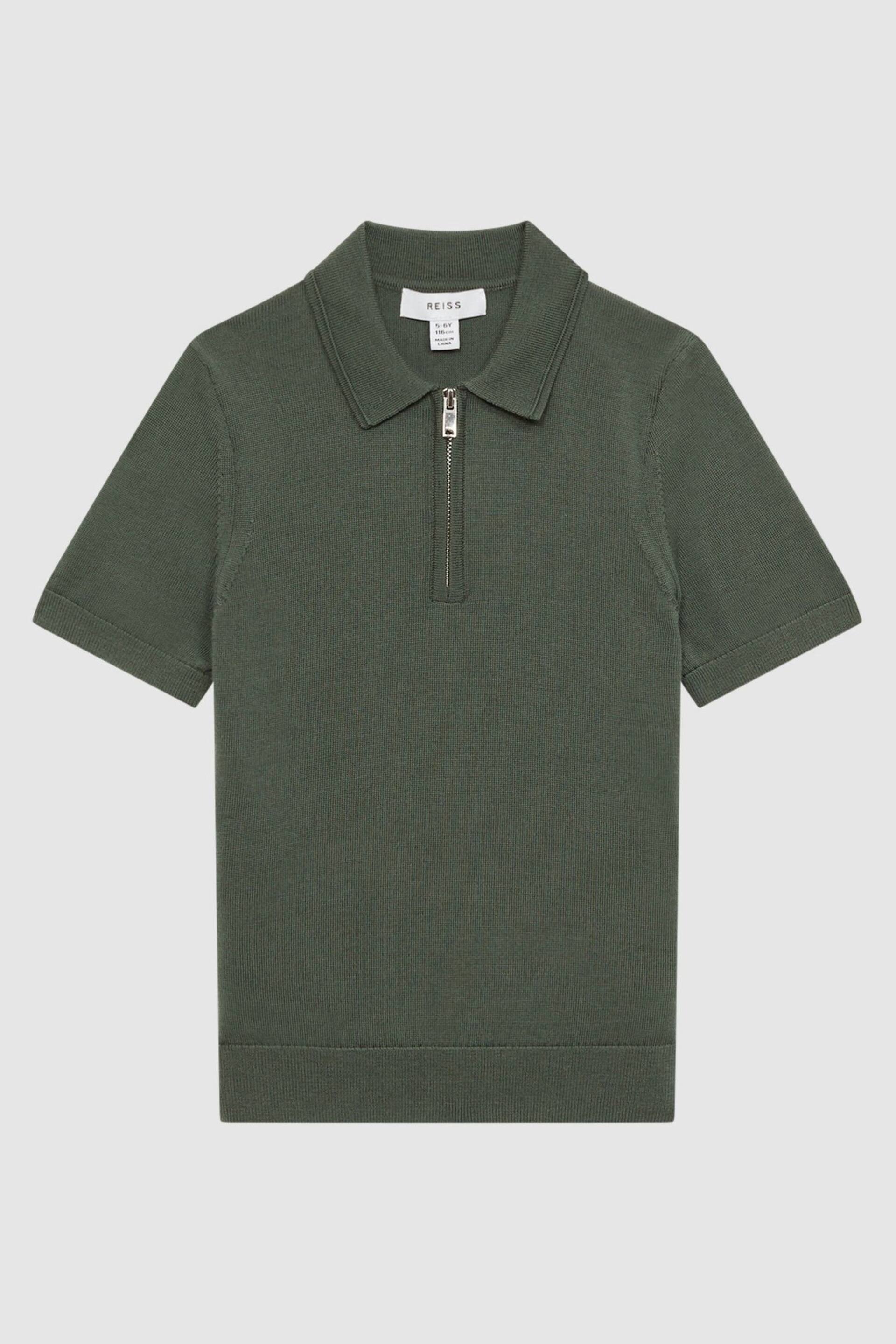 Reiss Ivy Green Maxwell Junior Merino Zip Neck Polo T-Shirt - Image 2 of 6