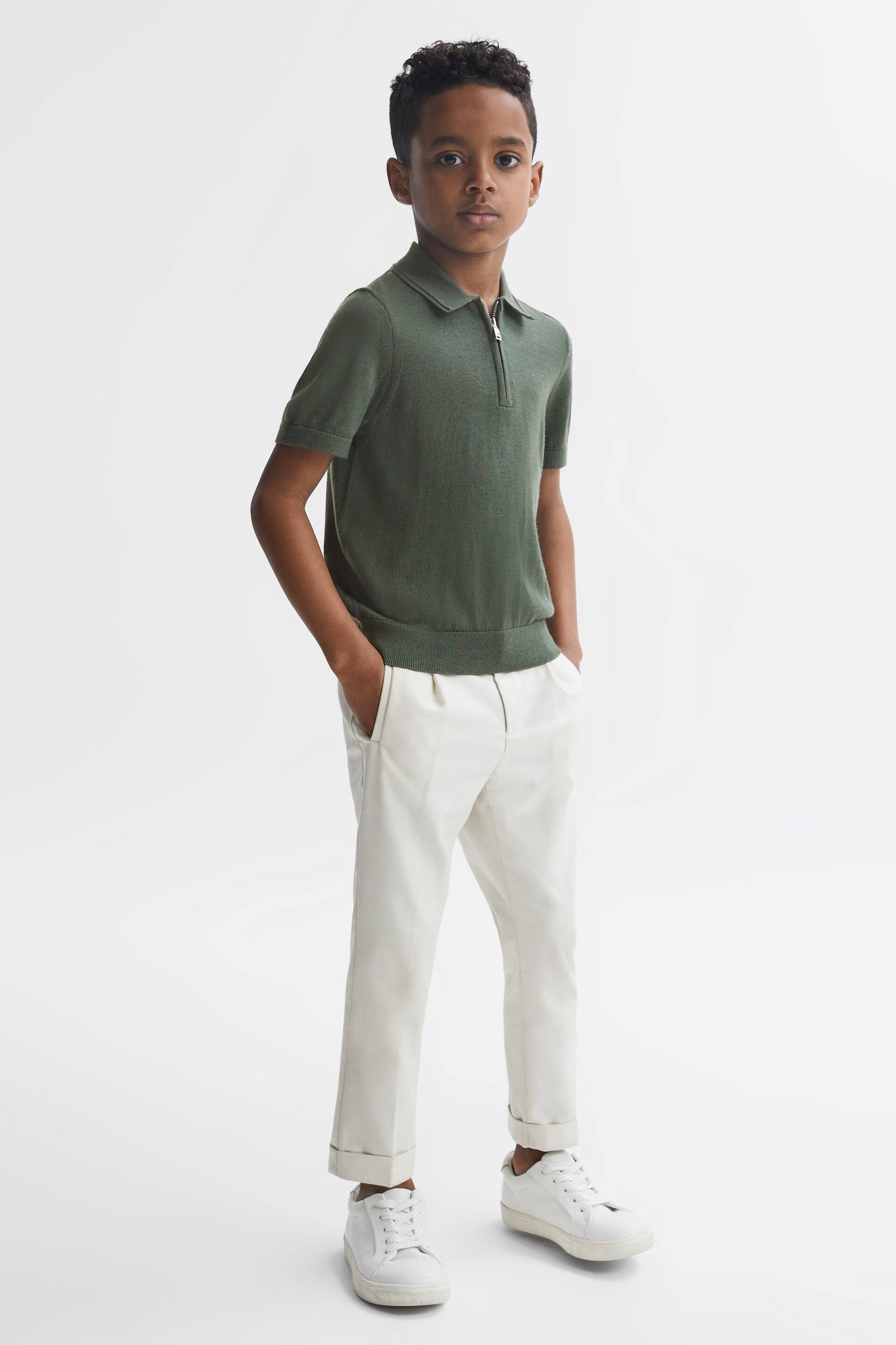 Reiss Ivy Green Maxwell Junior Merino Zip Neck Polo T-Shirt - Image 3 of 6