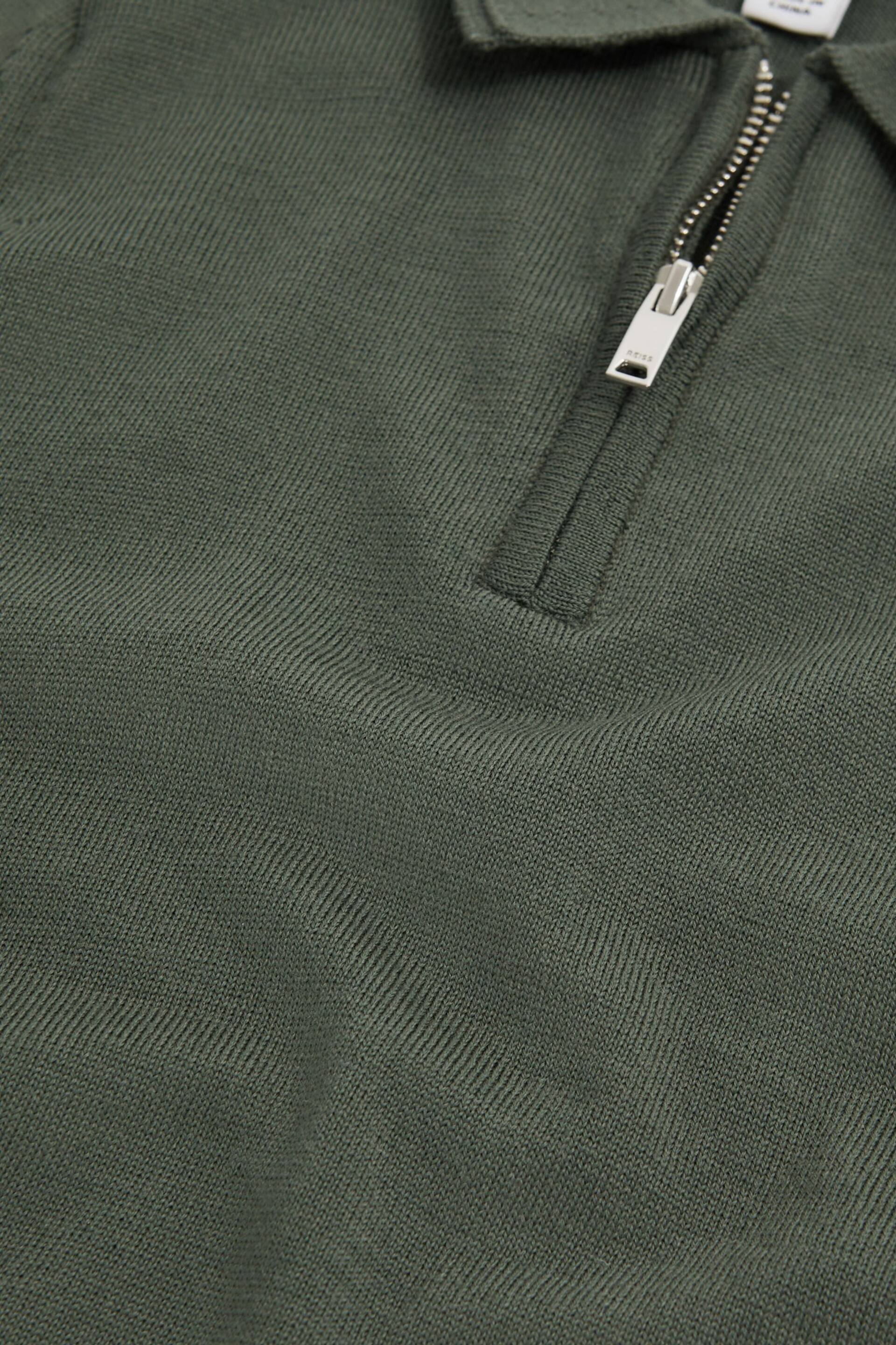 Reiss Ivy Green Maxwell Junior Merino Zip Neck Polo T-Shirt - Image 6 of 6
