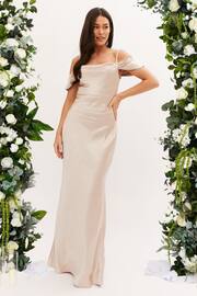 Style Cheat Cream Cowl Neck Maxi Satin Bridesmaid Dress - Image 1 of 4