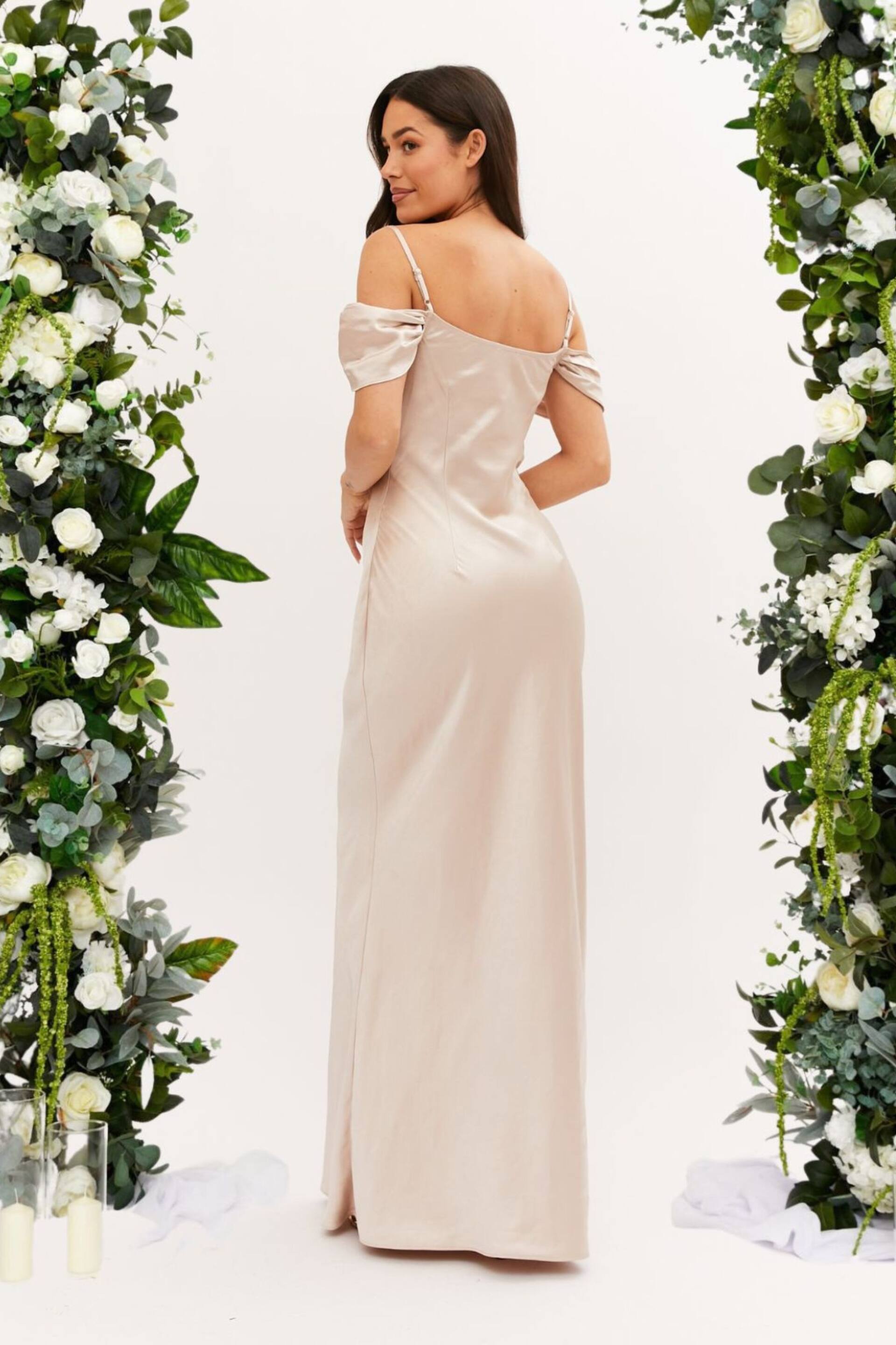 Style Cheat Cream Cowl Neck Maxi Satin Bridesmaid Dress - Image 2 of 4