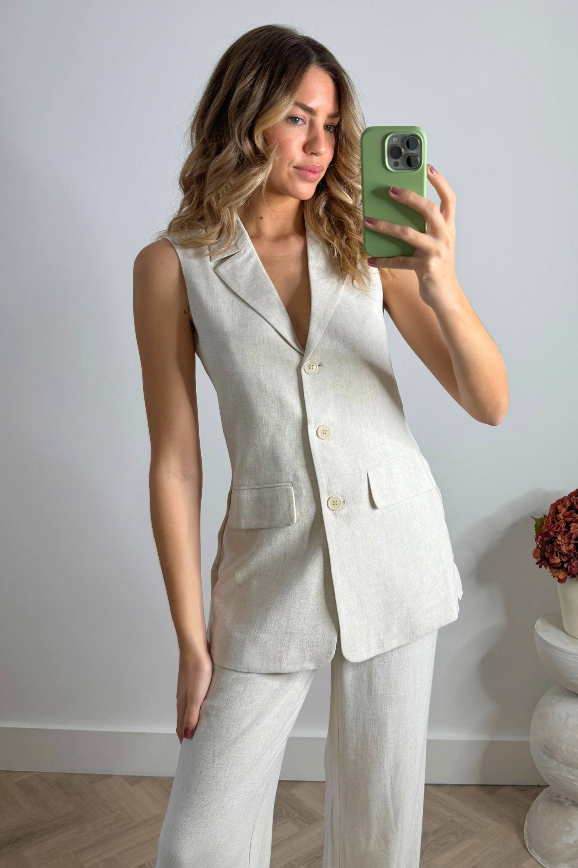 Style Cheat Cream Claire Linen Waistcoat Top - Image 1 of 4