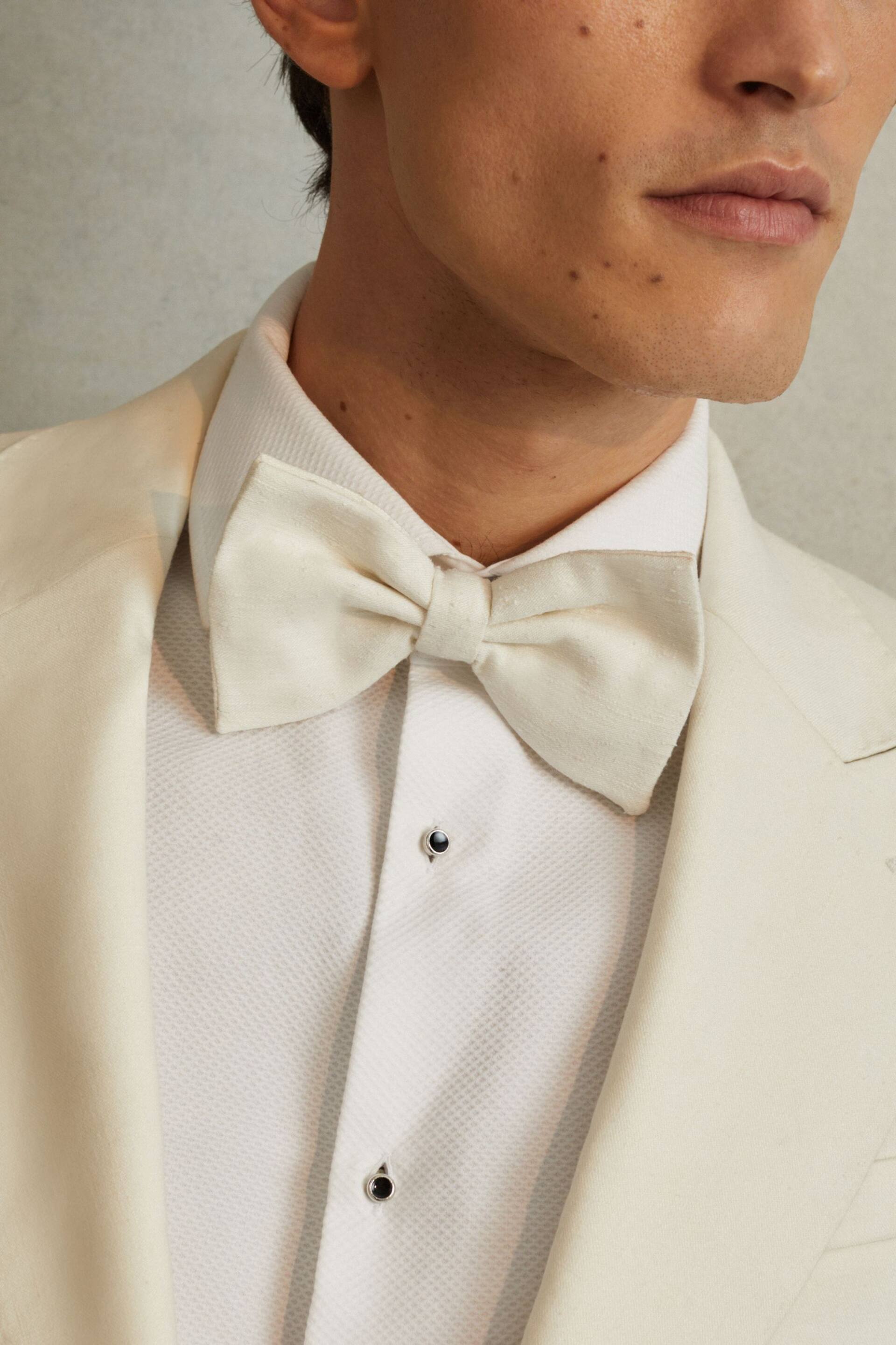 Reiss Ecru Padua Silk Blend Textured Bow Tie - Image 2 of 4