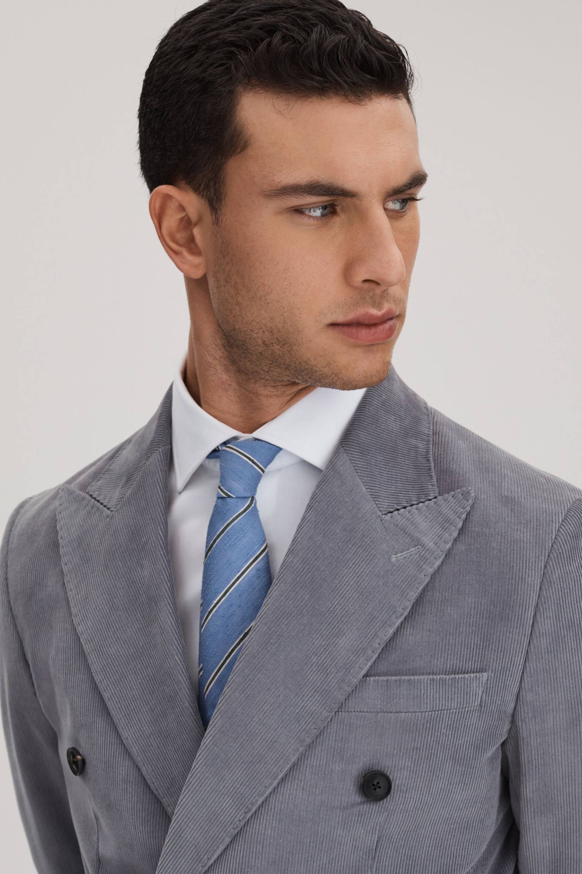 Reiss Sky Blue Ravenna Silk Blend Textured Tie - Image 2 of 5