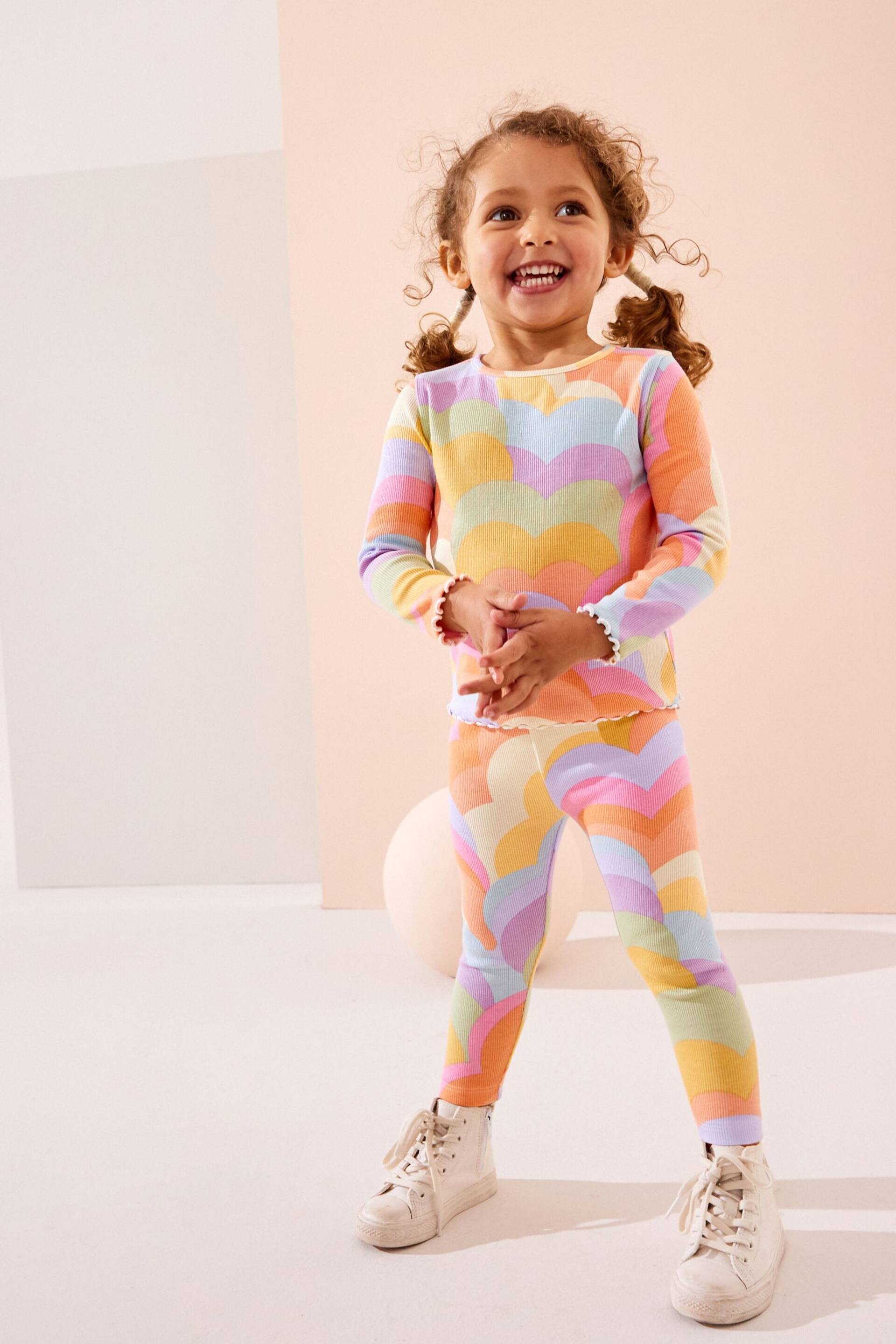 Pink Pastel Rainbow Rib Jersey Leggings (3mths-7yrs) - Image 1 of 3