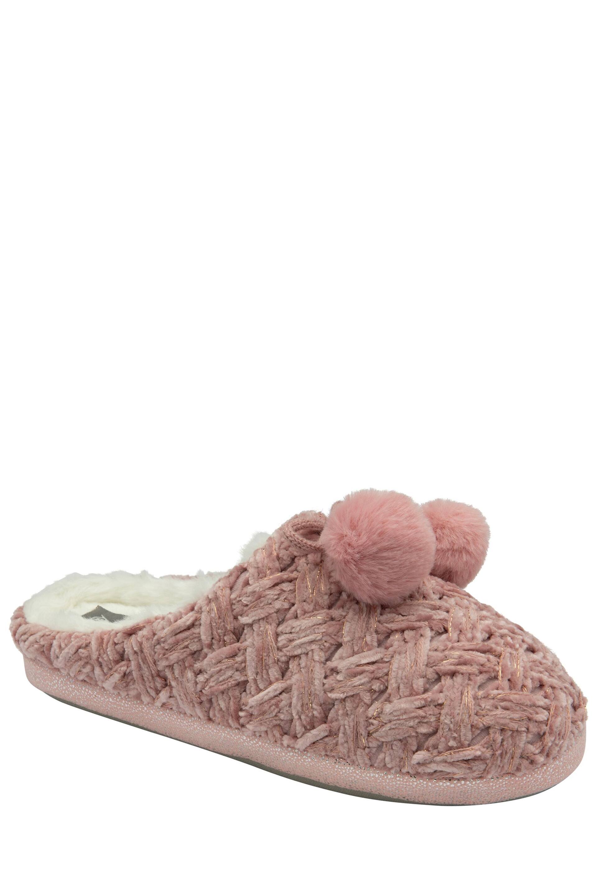 Dunlop Light Pink Ladies Knitted Closed Toe Mule Slippers - Image 1 of 4