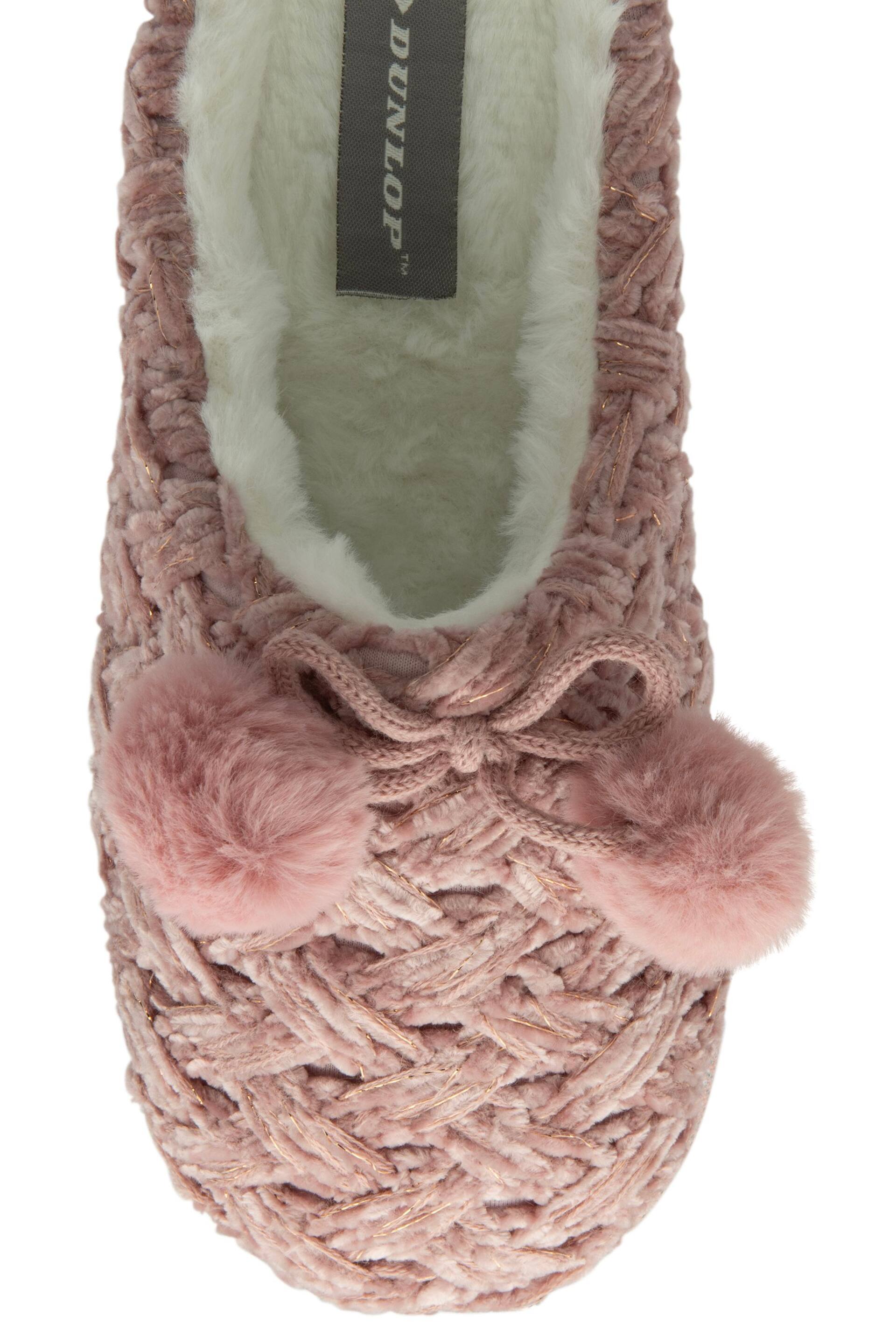 Dunlop Light Pink Ladies Knitted Closed Toe Mule Slippers - Image 4 of 4