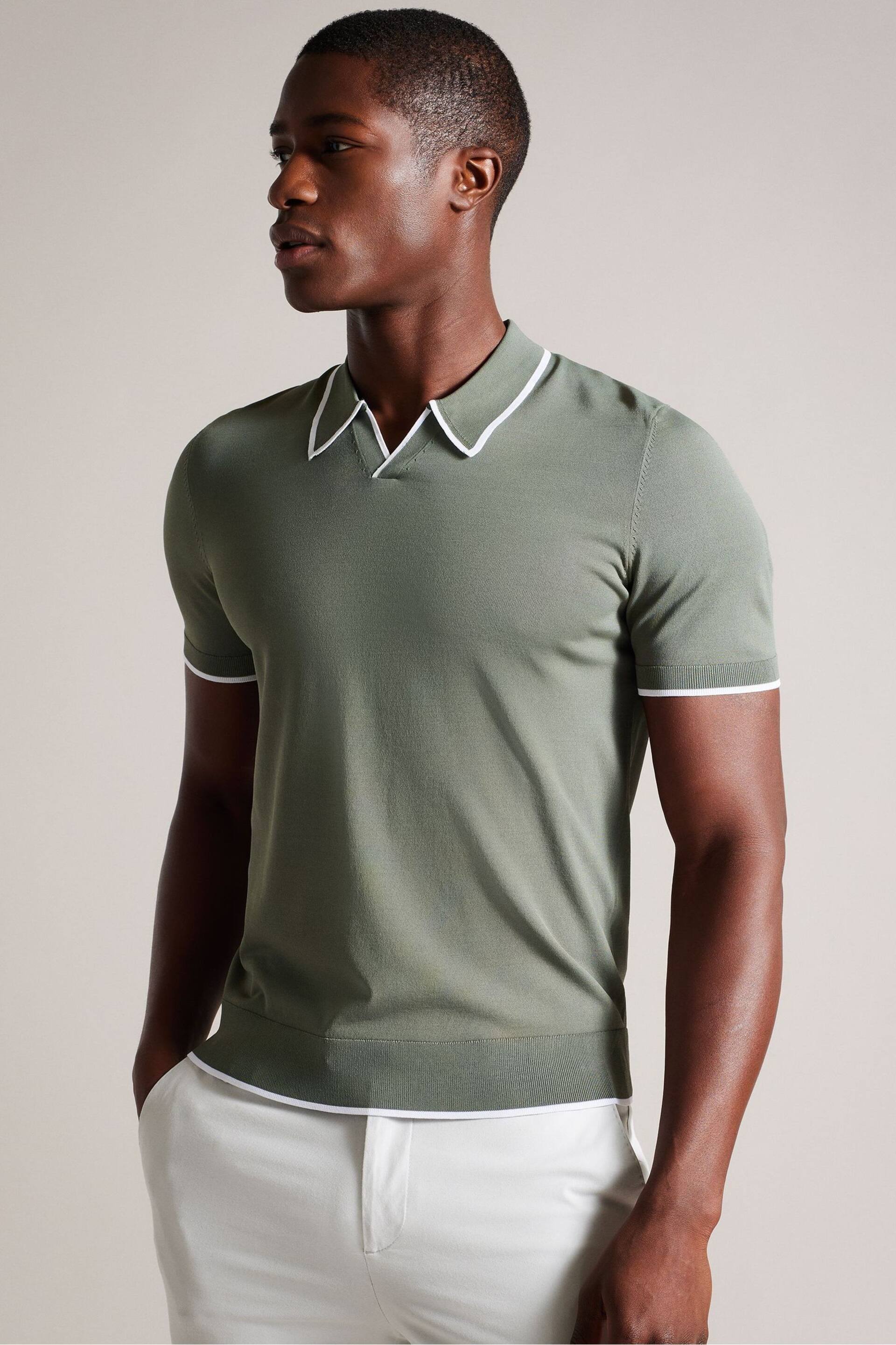 Ted Baker Green Stortfo Short Sleeved Rayon Open Neck Polo Shirt - Image 1 of 5