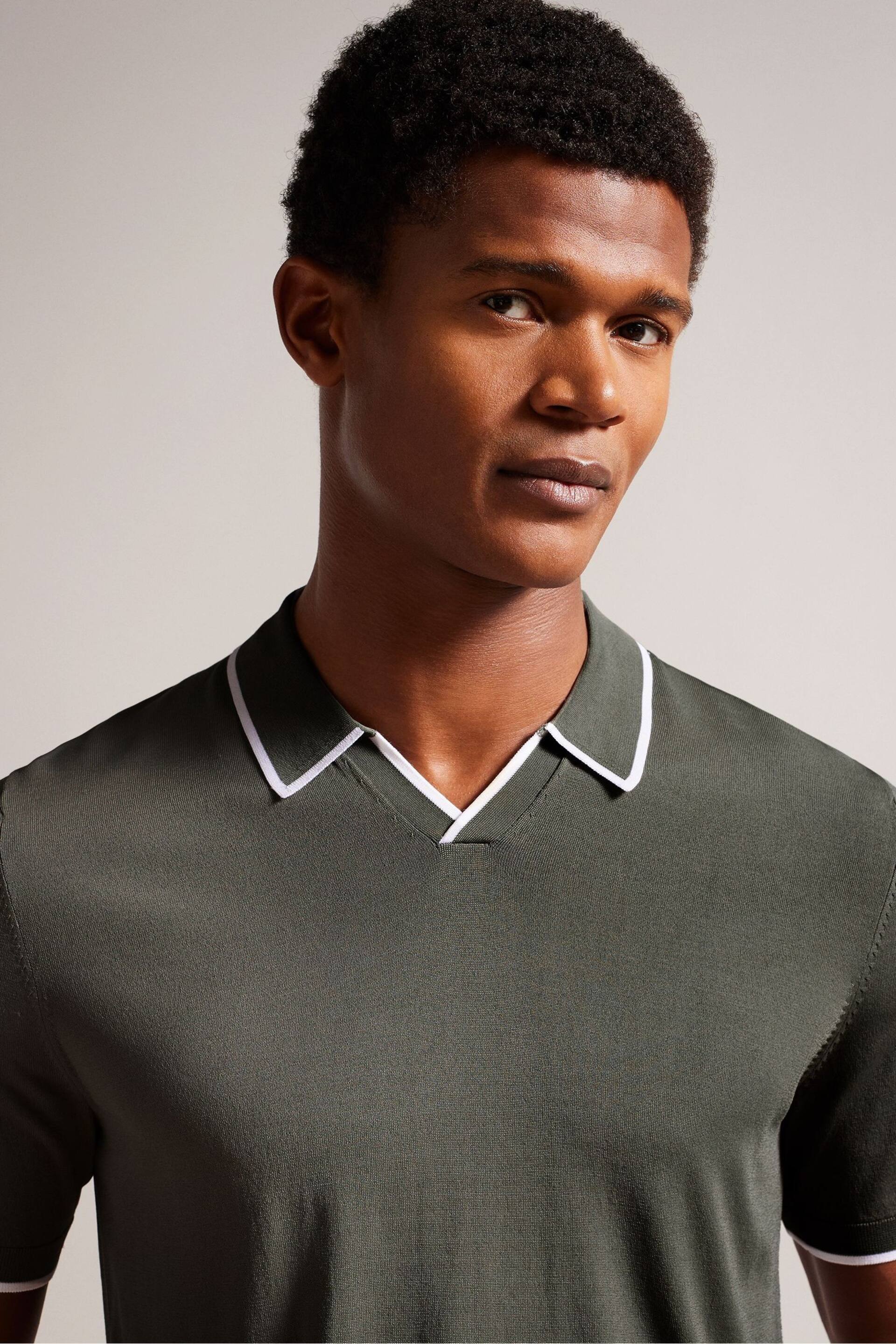 Ted Baker Green Stortfo Short Sleeved Rayon Open Neck Polo Shirt - Image 4 of 5