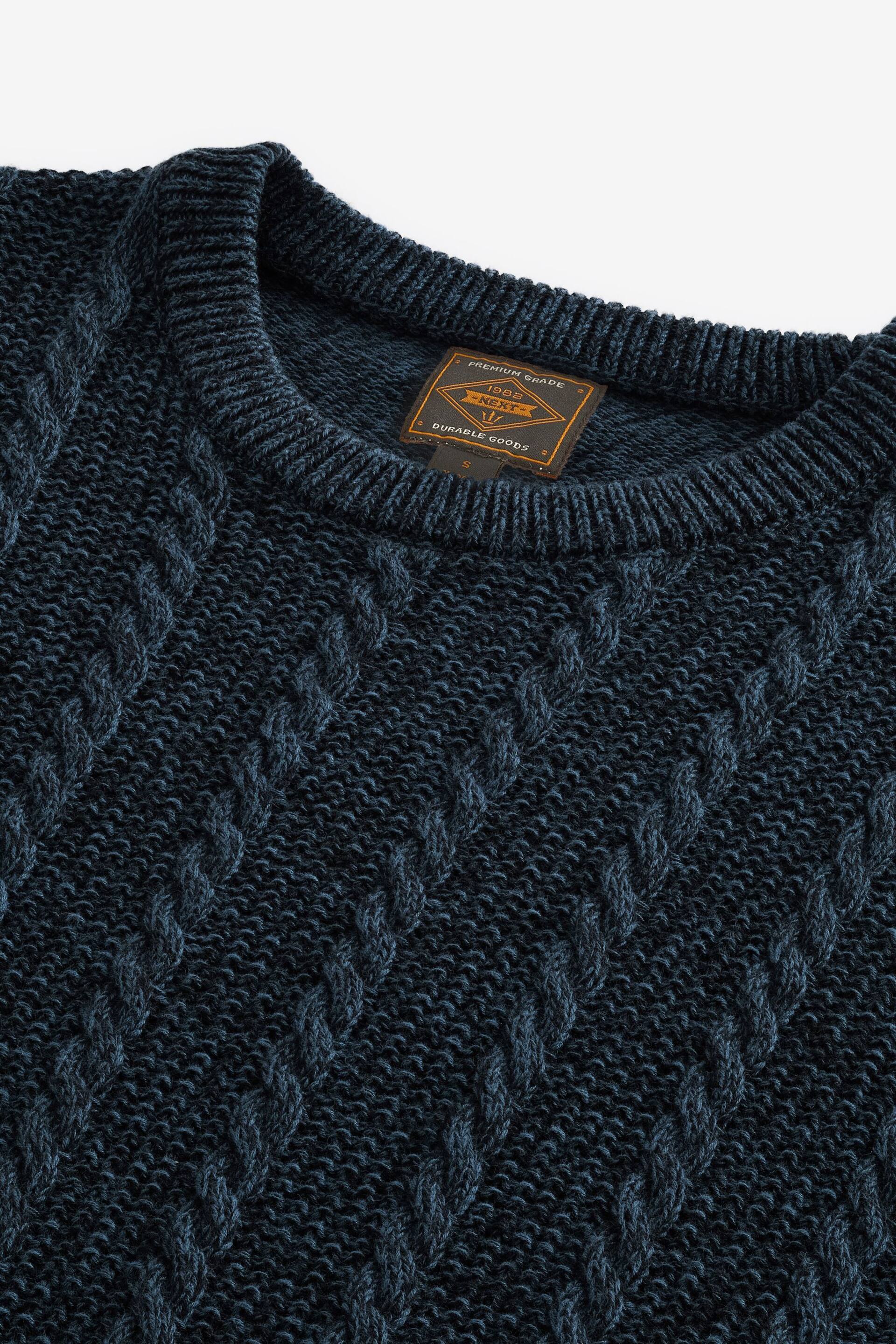 Navy Blue Regular Cable Crew Neck Jumper - Image 8 of 9