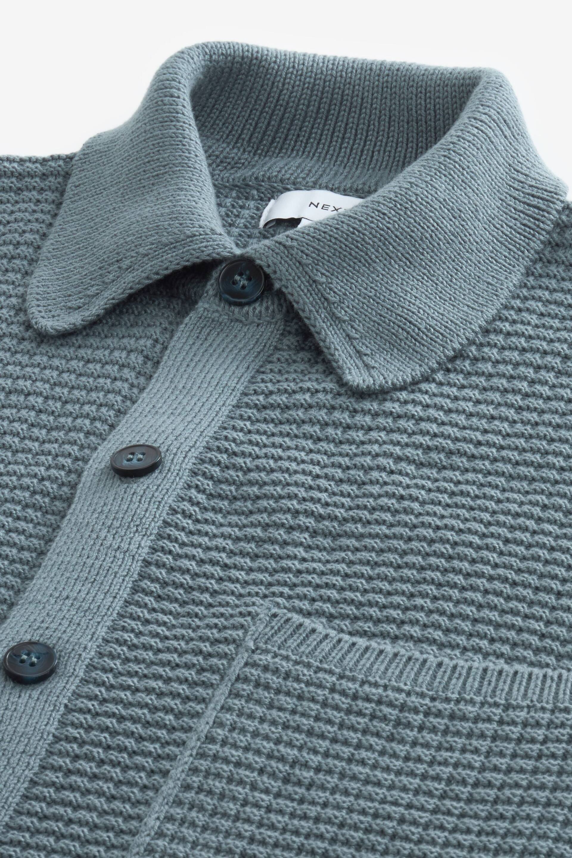 Blue Textured Knitted Relaxed Shacket - Image 5 of 6