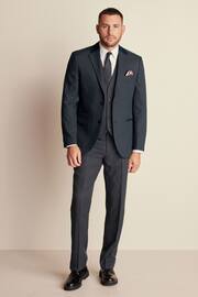 Navy Blue Trimmed Textured Suit Jacket - Image 3 of 12