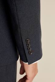 Navy Blue Trimmed Textured Suit Jacket - Image 6 of 12