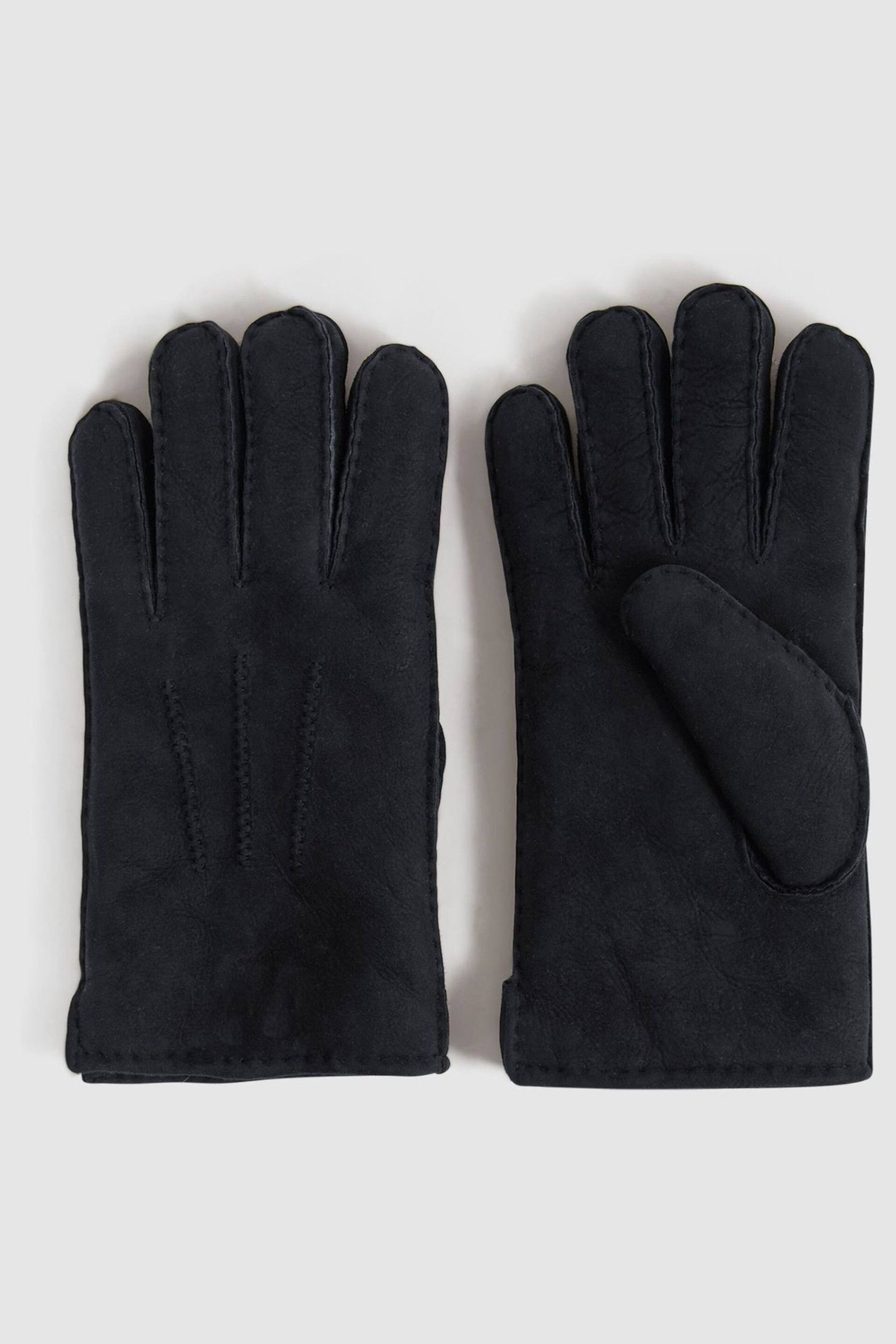 Reiss Black Aragon Suede Shearling Gloves - Image 1 of 3