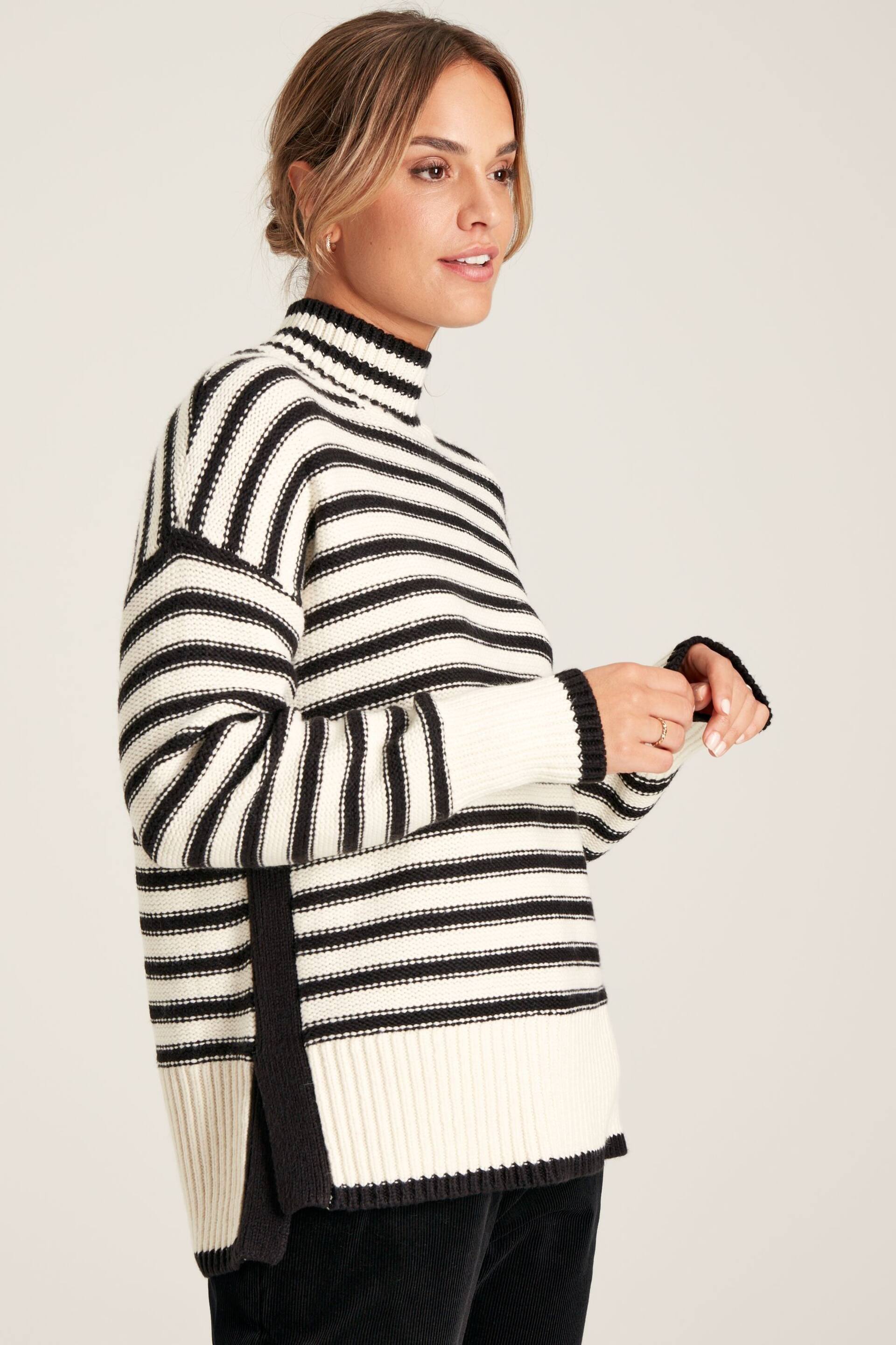 Joules Tandie Black/Cream Striped High Neck Jumper - Image 4 of 7
