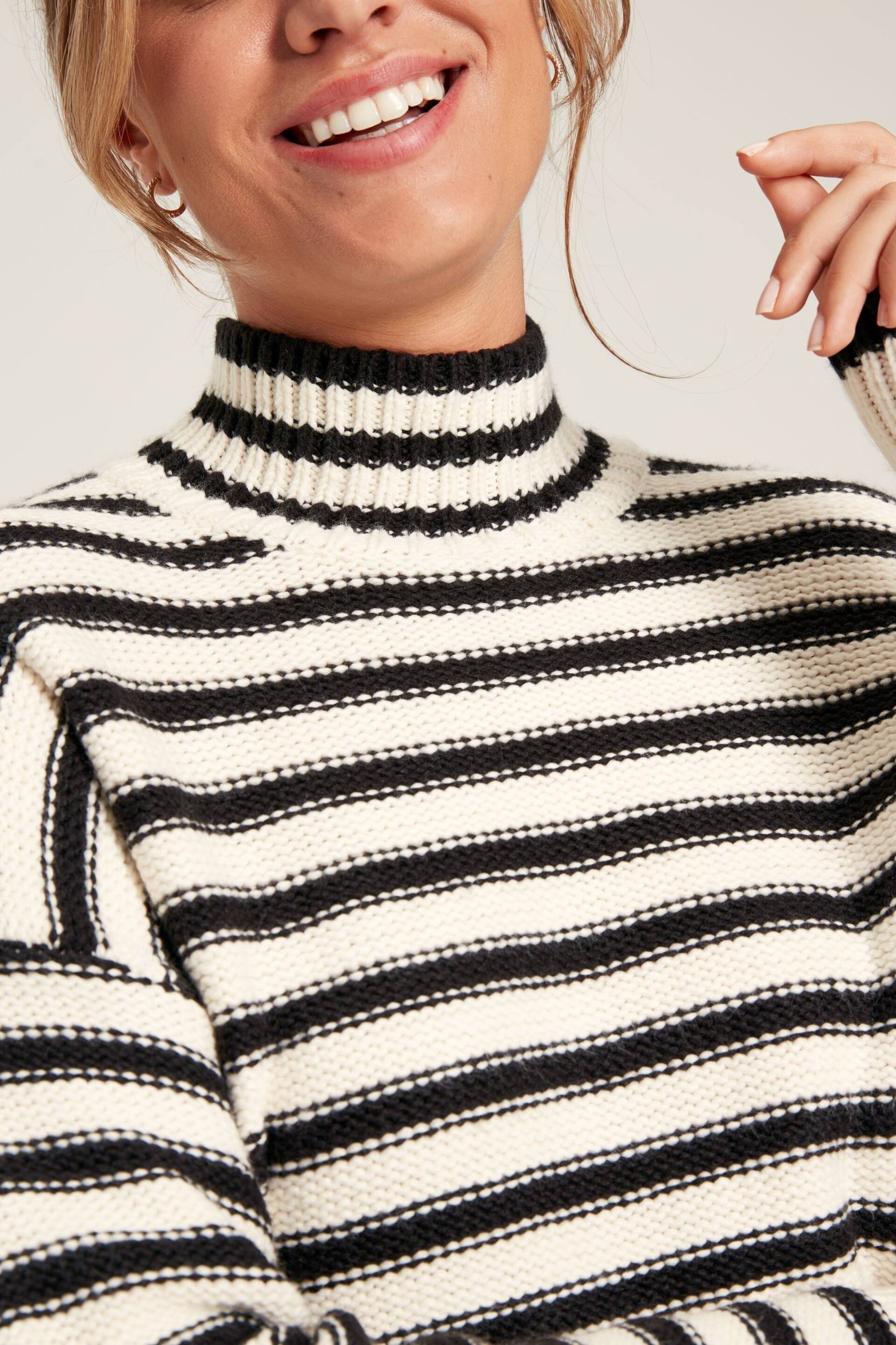 Joules Tandie Black/Cream Striped High Neck Jumper - Image 5 of 7