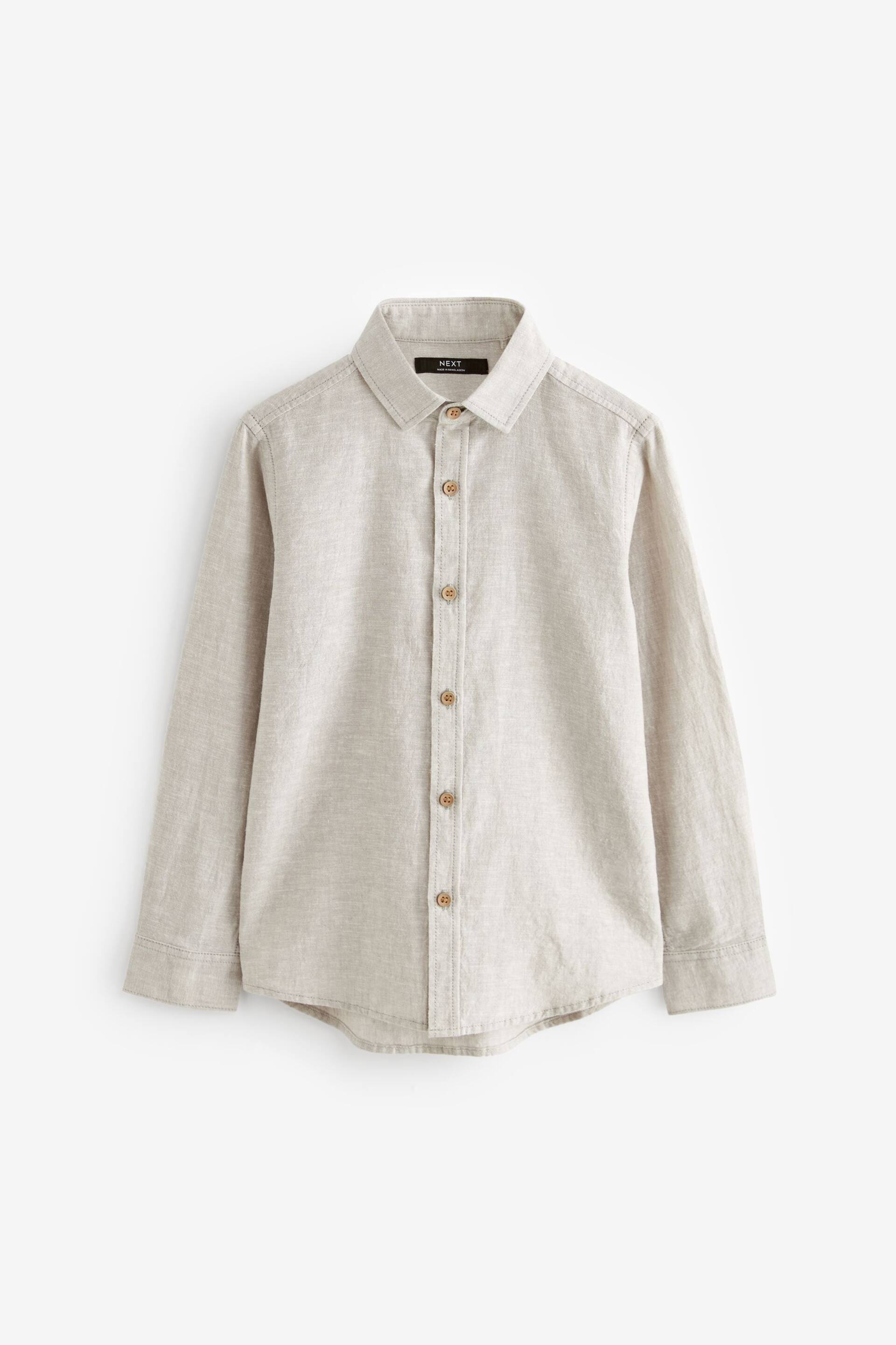 Neutral Long Sleeve Linen Blend Shirt (3-16yrs) - Image 1 of 3